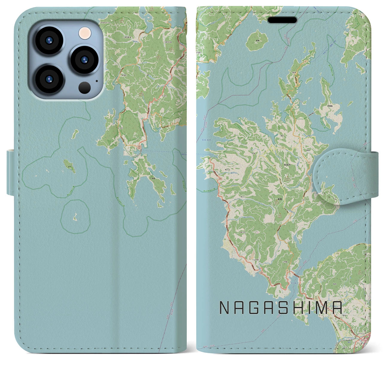 【長島(鹿児島県)】地図柄iPhoneケース(手帳タイプ)ナチュラル・iPhone 13 Pro Max 用