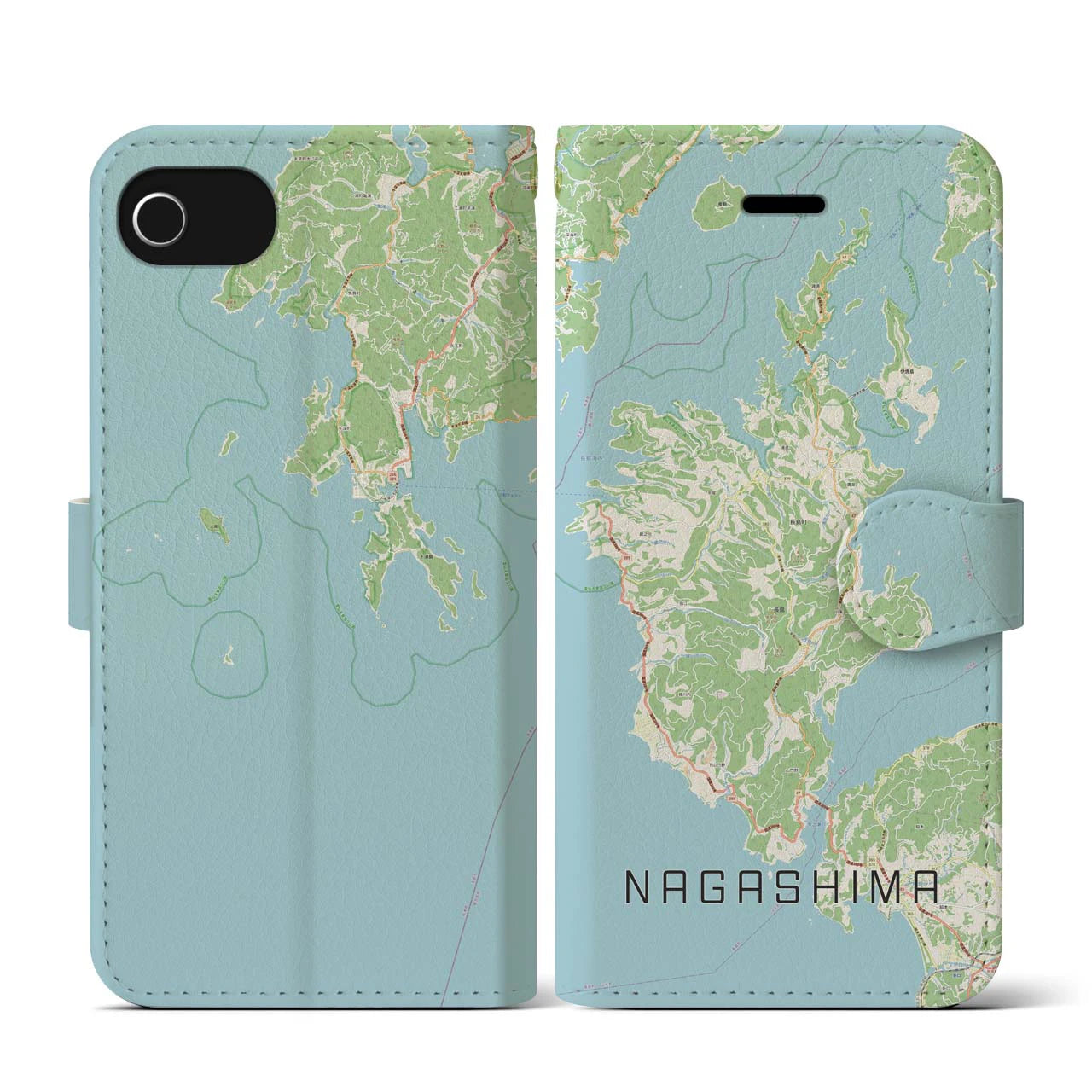 【長島(鹿児島県)】地図柄iPhoneケース(手帳タイプ)ナチュラル・iPhone SE(第3 / 第2世代) / 8 / 7 / 6s / 6 用