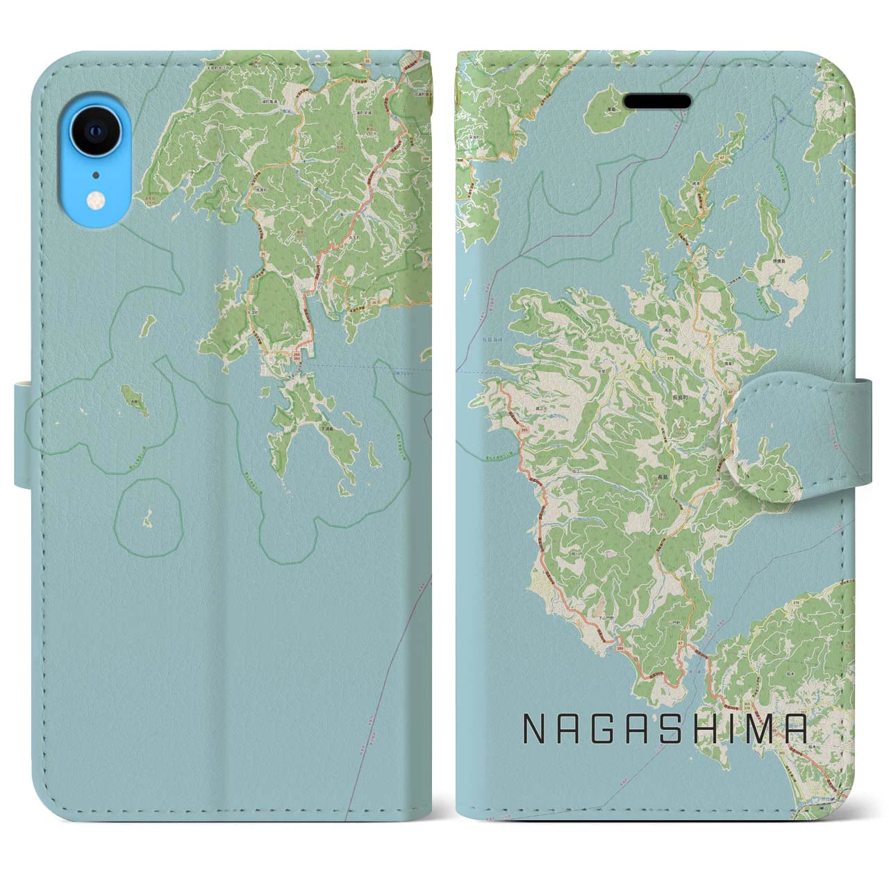 【長島(鹿児島県)】地図柄iPhoneケース(手帳タイプ)ナチュラル・iPhone XR 用