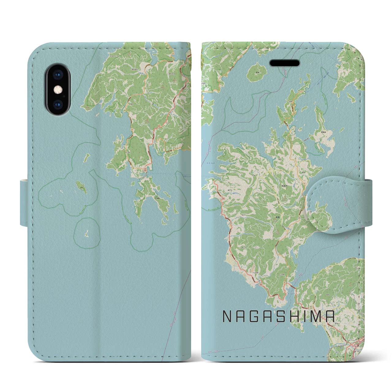 【長島(鹿児島県)】地図柄iPhoneケース(手帳タイプ)ナチュラル・iPhone XS / X 用