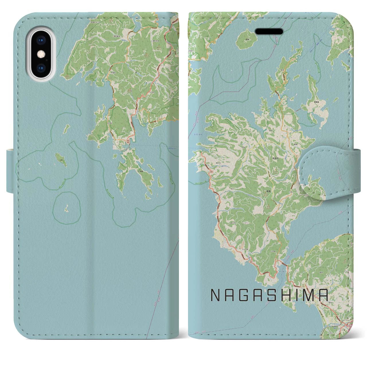 【長島(鹿児島県)】地図柄iPhoneケース(手帳タイプ)ナチュラル・iPhone XS Max 用