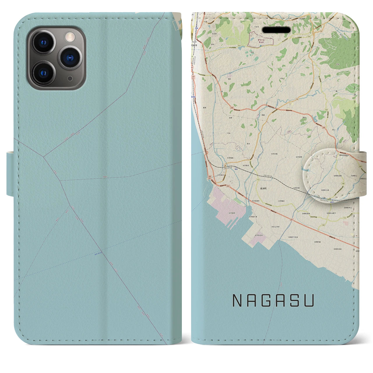 【長洲(熊本県)】地図柄iPhoneケース(手帳タイプ)ナチュラル・iPhone 11 Pro Max 用