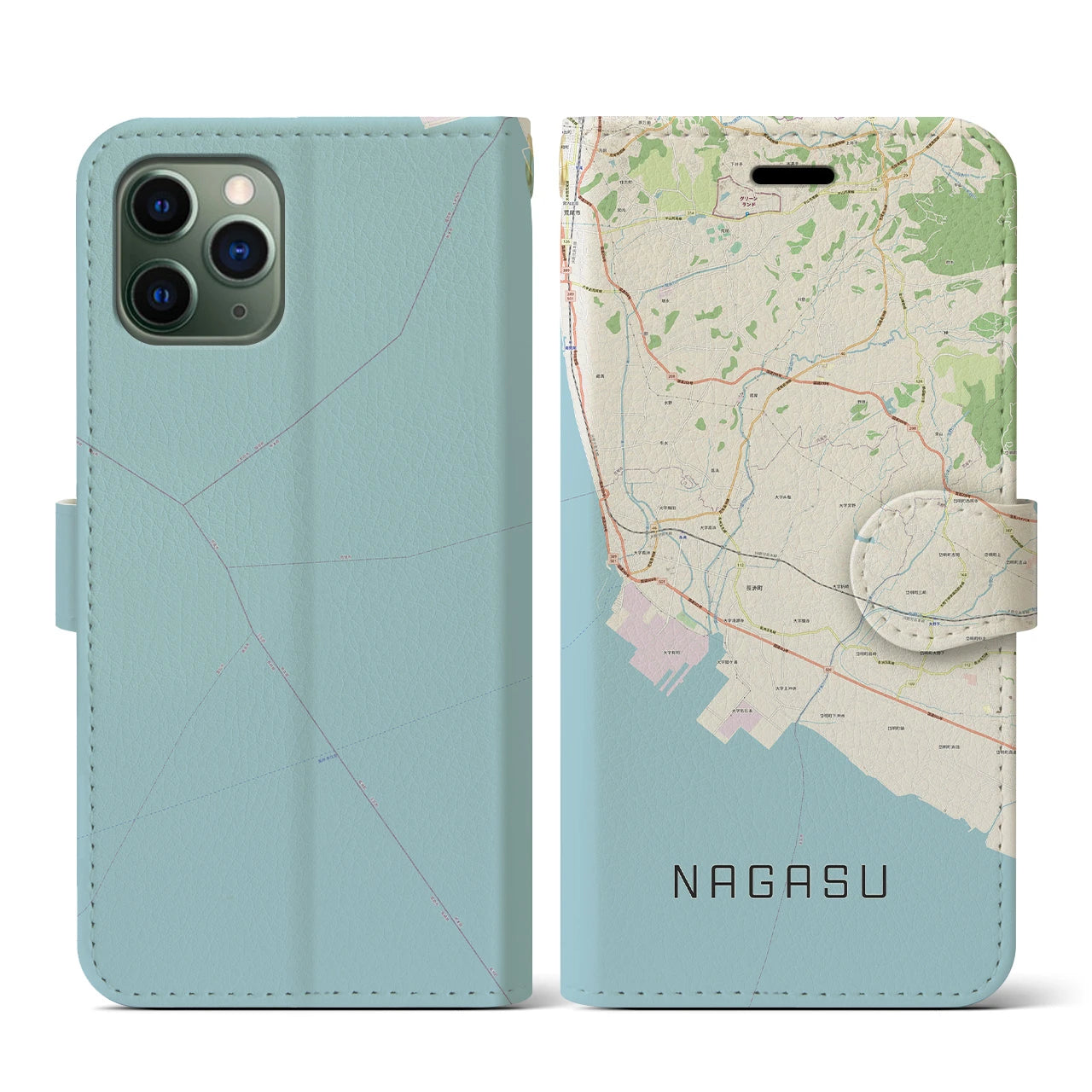 【長洲(熊本県)】地図柄iPhoneケース(手帳タイプ)ナチュラル・iPhone 11 Pro 用