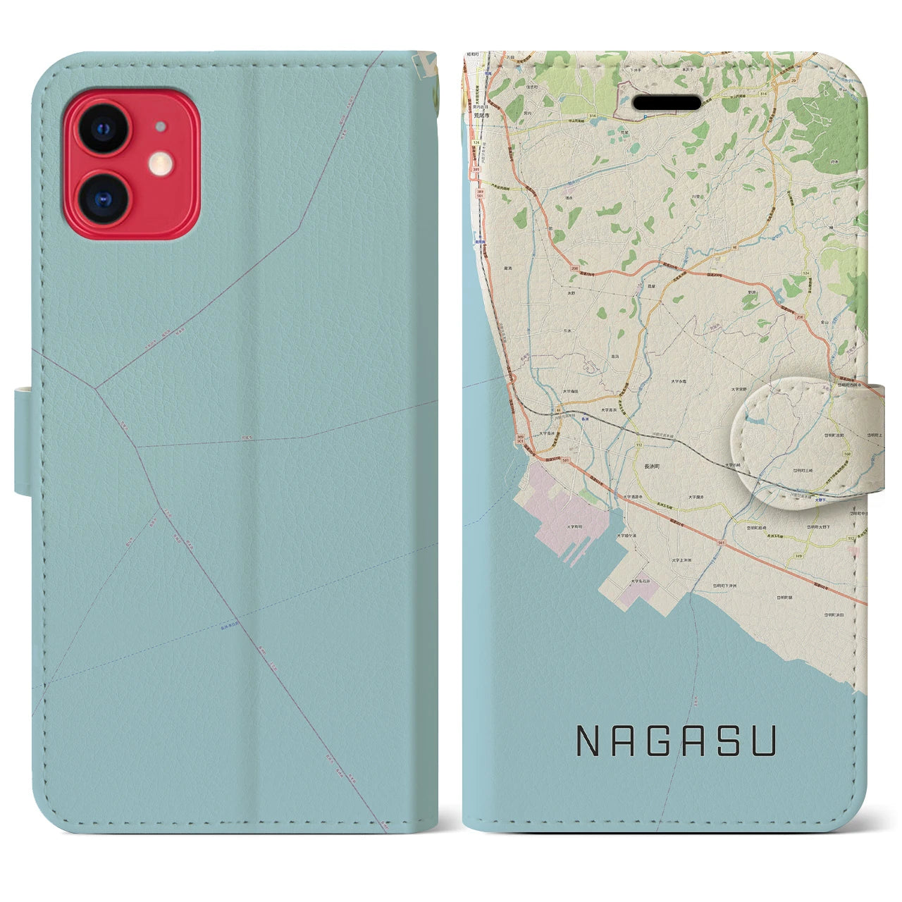 【長洲(熊本県)】地図柄iPhoneケース(手帳タイプ)ナチュラル・iPhone 11 用