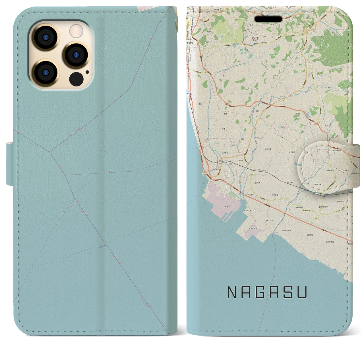 【長洲(熊本県)】地図柄iPhoneケース(手帳タイプ)ナチュラル・iPhone 12 Pro Max 用