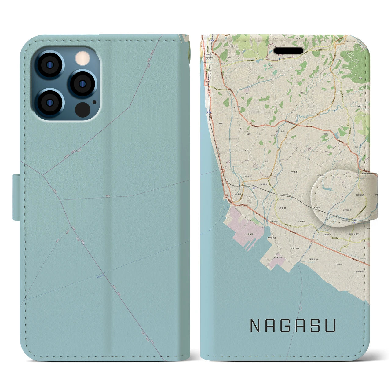 【長洲(熊本県)】地図柄iPhoneケース(手帳タイプ)ナチュラル・iPhone 12 / 12 Pro 用