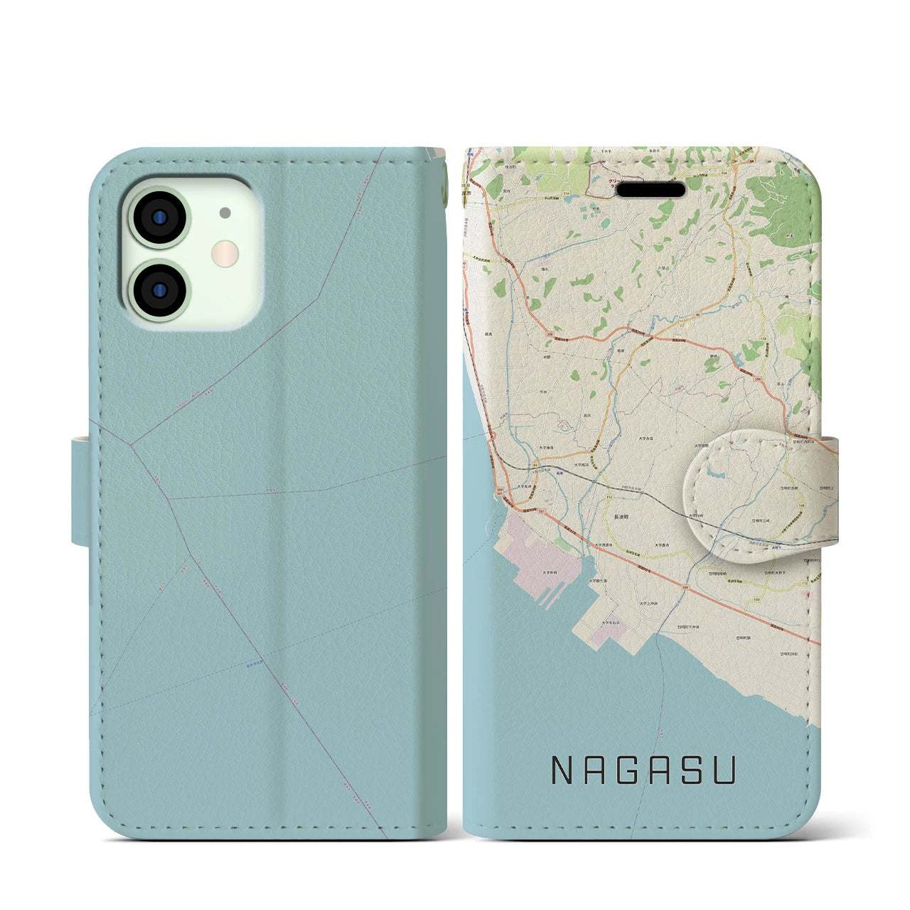 【長洲(熊本県)】地図柄iPhoneケース(手帳タイプ)ナチュラル・iPhone 12 mini 用
