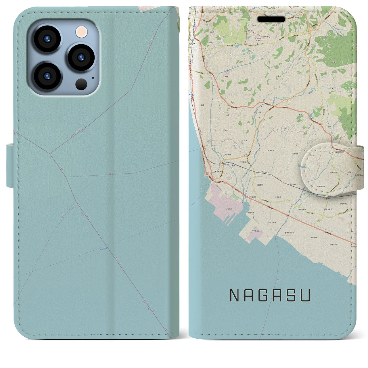 【長洲(熊本県)】地図柄iPhoneケース(手帳タイプ)ナチュラル・iPhone 13 Pro Max 用