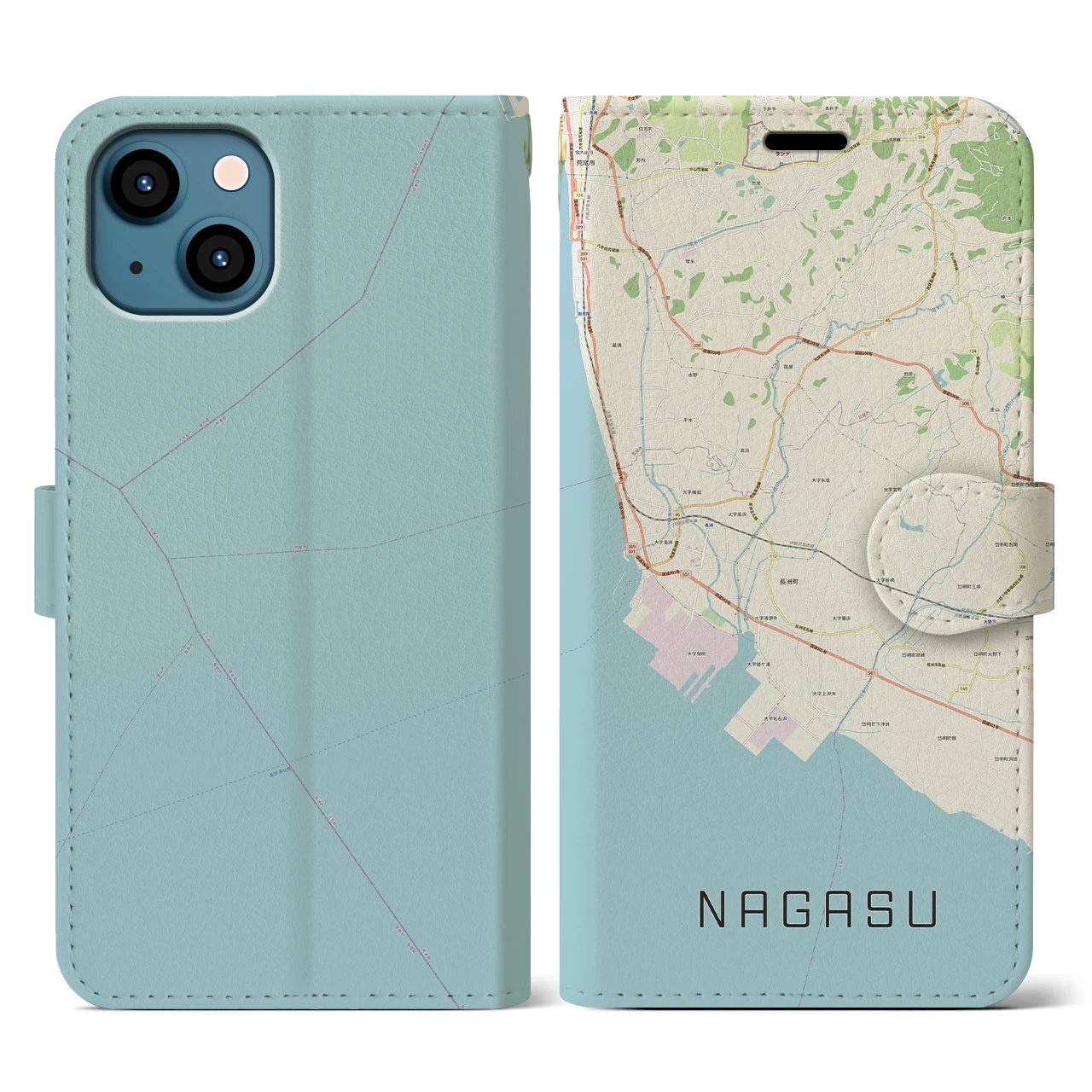 【長洲(熊本県)】地図柄iPhoneケース(手帳タイプ)ナチュラル・iPhone 13 用