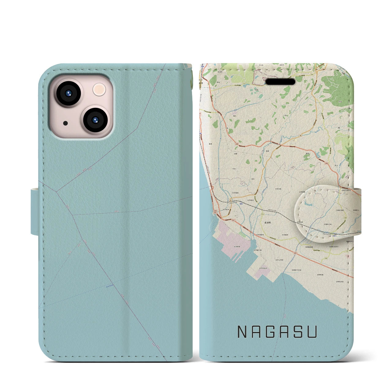 【長洲(熊本県)】地図柄iPhoneケース(手帳タイプ)ナチュラル・iPhone 13 mini 用