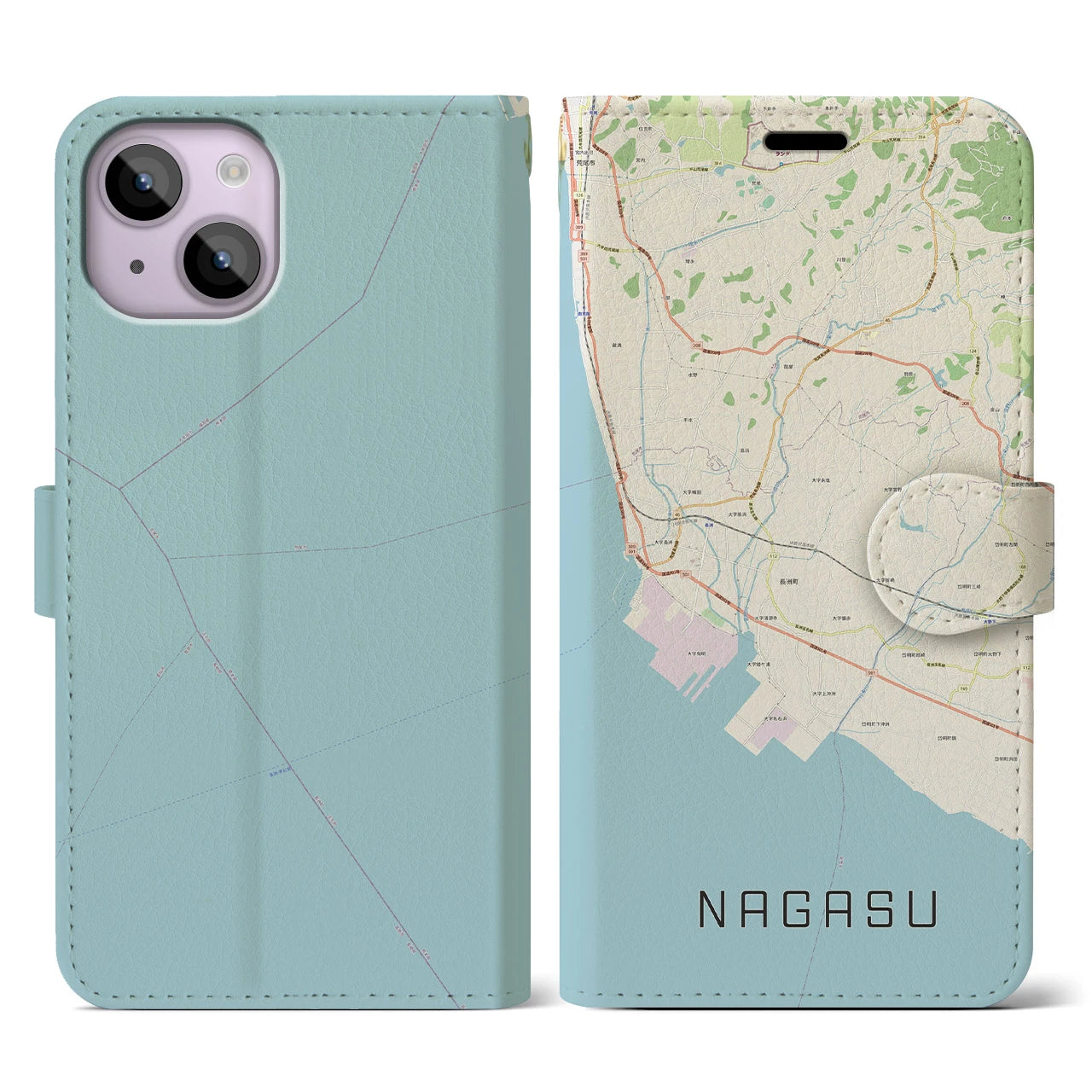 【長洲(熊本県)】地図柄iPhoneケース(手帳タイプ)ナチュラル・iPhone 14 用