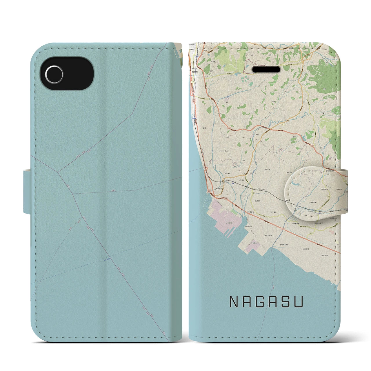 【長洲(熊本県)】地図柄iPhoneケース(手帳タイプ)ナチュラル・iPhone SE(第3 / 第2世代) / 8 / 7 / 6s / 6 用
