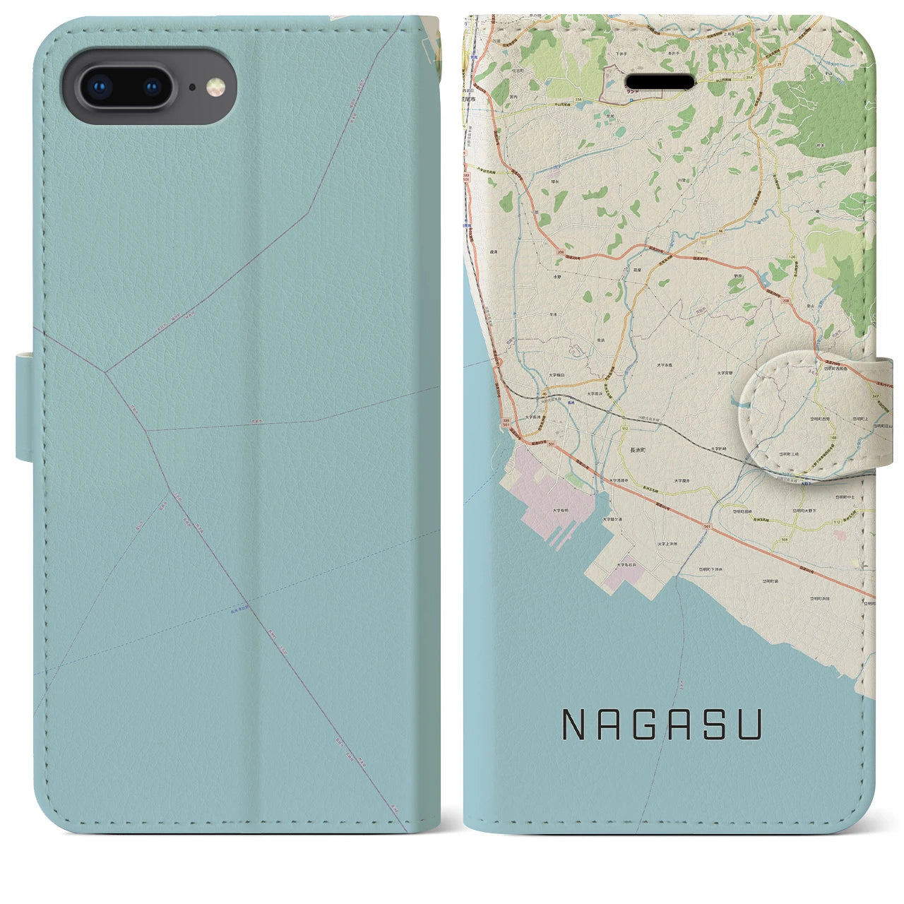【長洲(熊本県)】地図柄iPhoneケース(手帳タイプ)ナチュラル・iPhone 8Plus /7Plus / 6sPlus / 6Plus 用