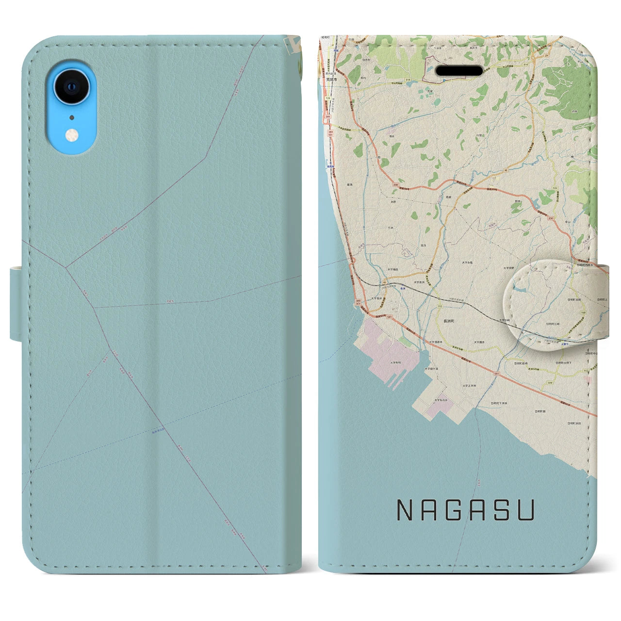【長洲(熊本県)】地図柄iPhoneケース(手帳タイプ)ナチュラル・iPhone XR 用