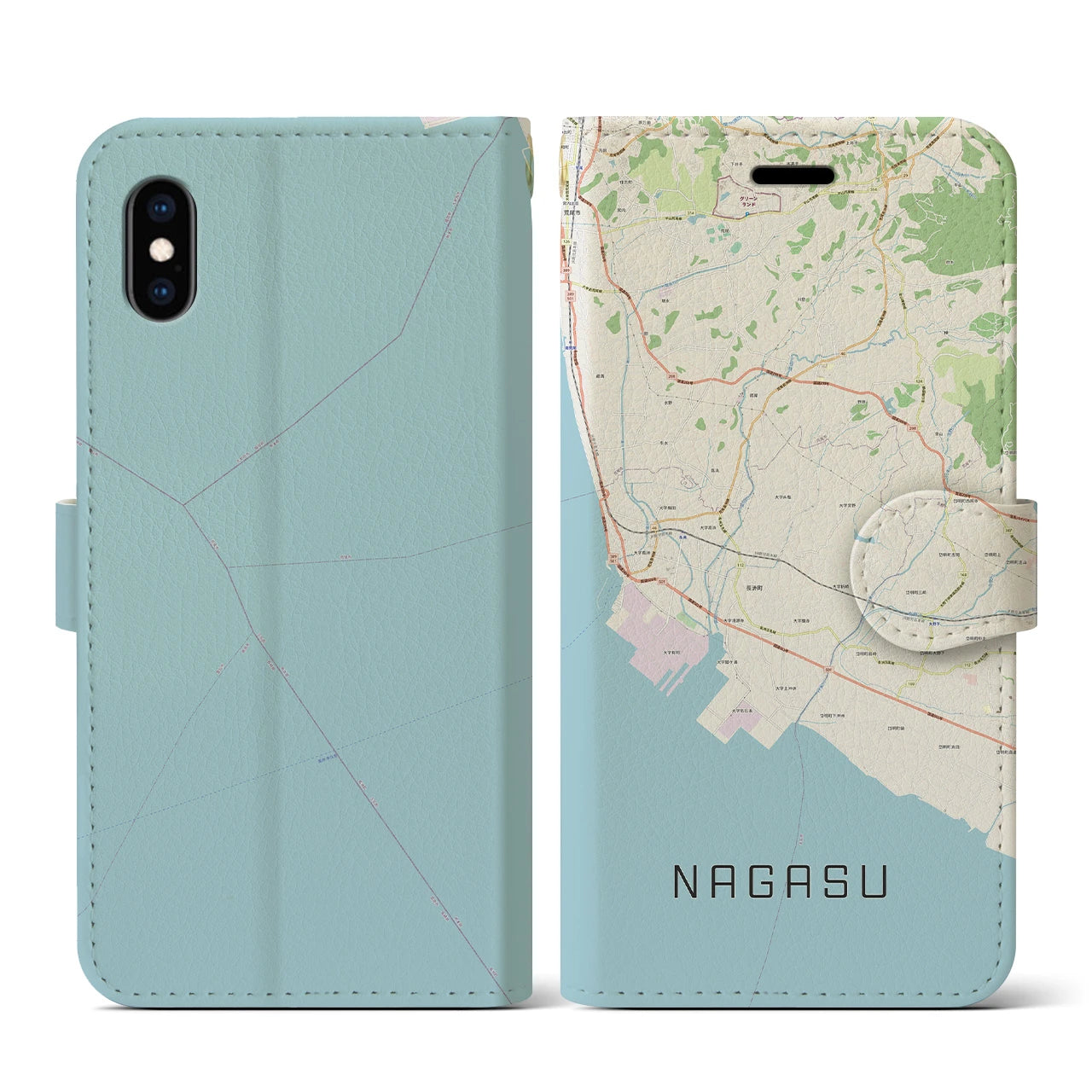 【長洲(熊本県)】地図柄iPhoneケース(手帳タイプ)ナチュラル・iPhone XS / X 用