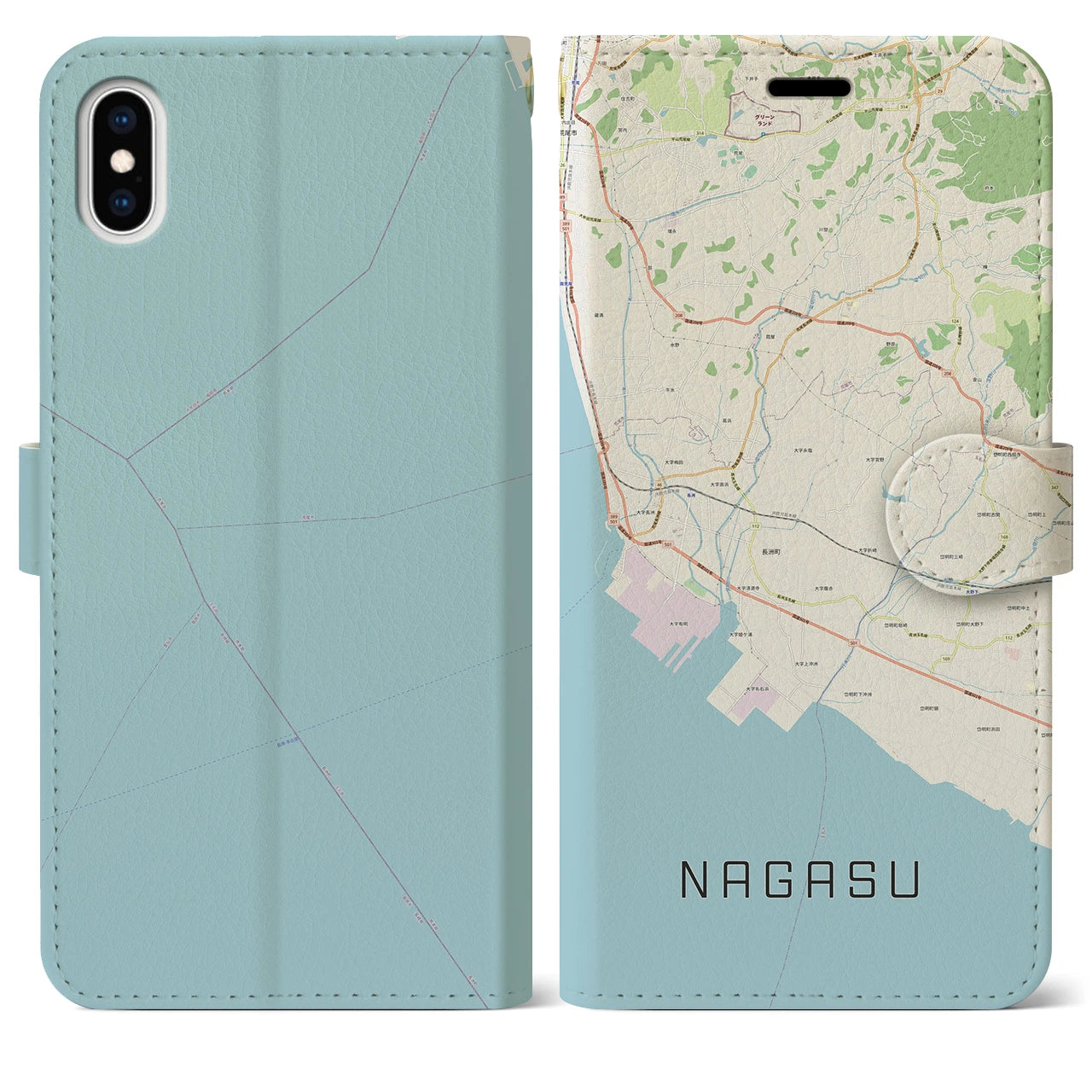 【長洲(熊本県)】地図柄iPhoneケース(手帳タイプ)ナチュラル・iPhone XS Max 用
