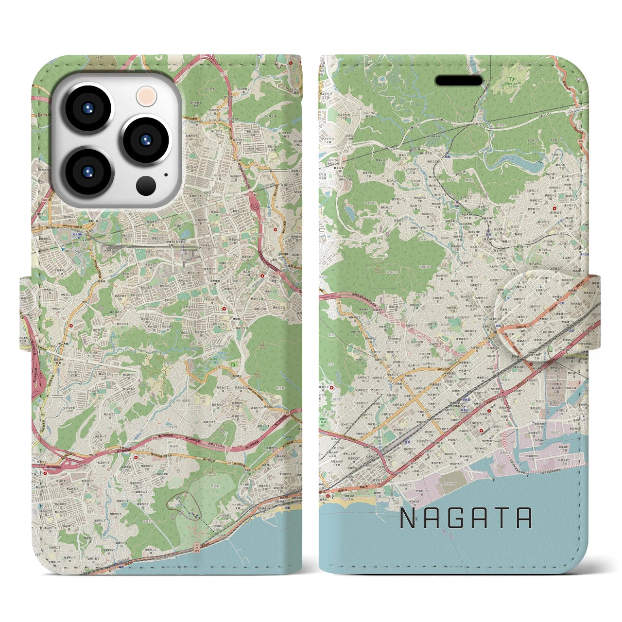 【長田(兵庫県)】地図柄iPhoneケース(手帳タイプ)ナチュラル・iPhone 13 Pro 用