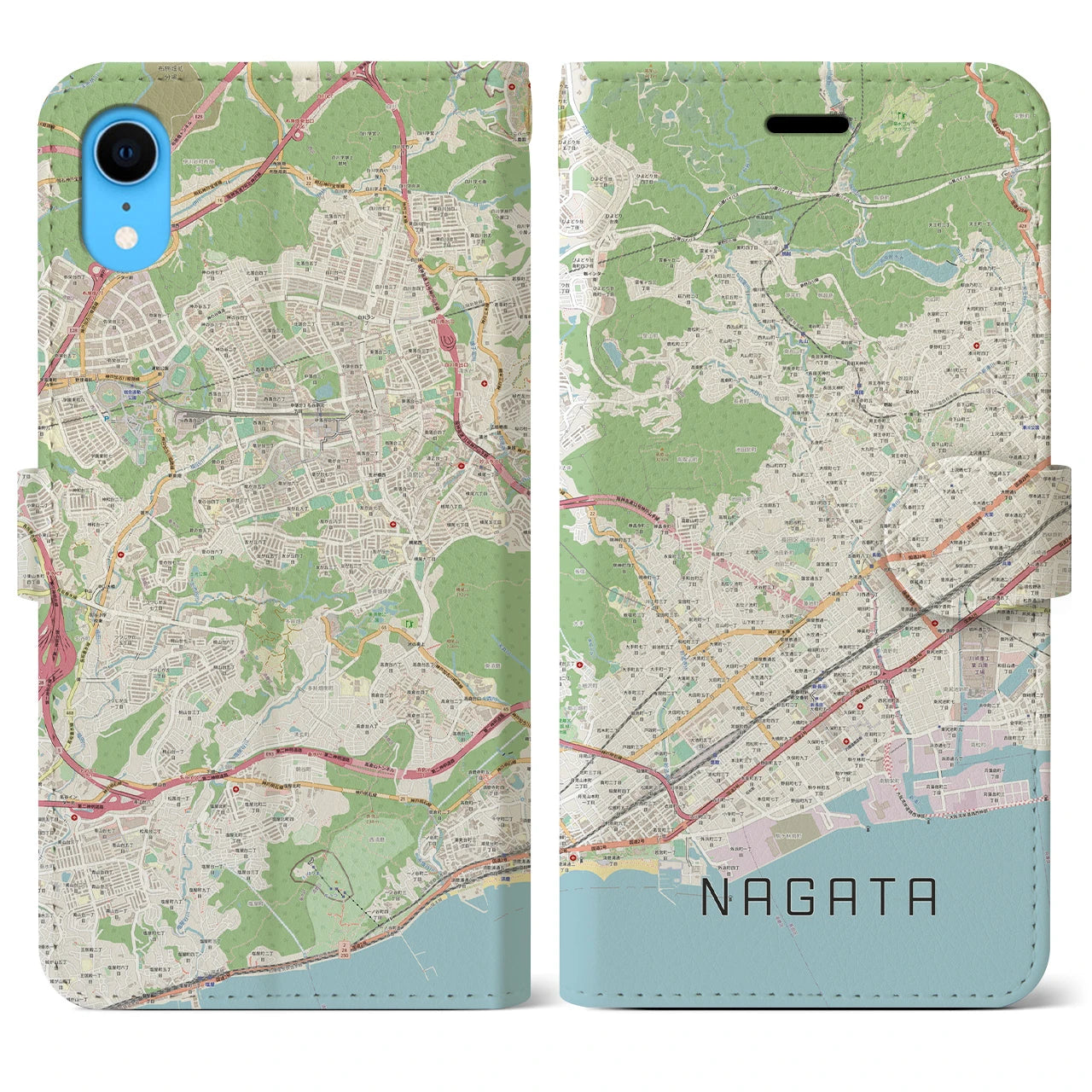 【長田(兵庫県)】地図柄iPhoneケース(手帳タイプ)ナチュラル・iPhone XR 用