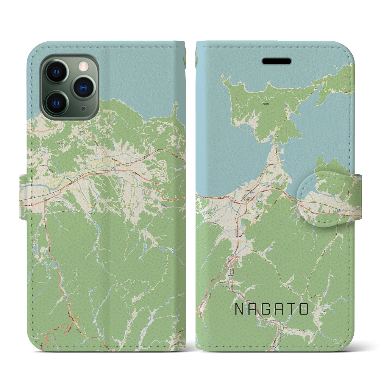 【長門(山口県)】地図柄iPhoneケース(手帳タイプ)ナチュラル・iPhone 11 Pro 用