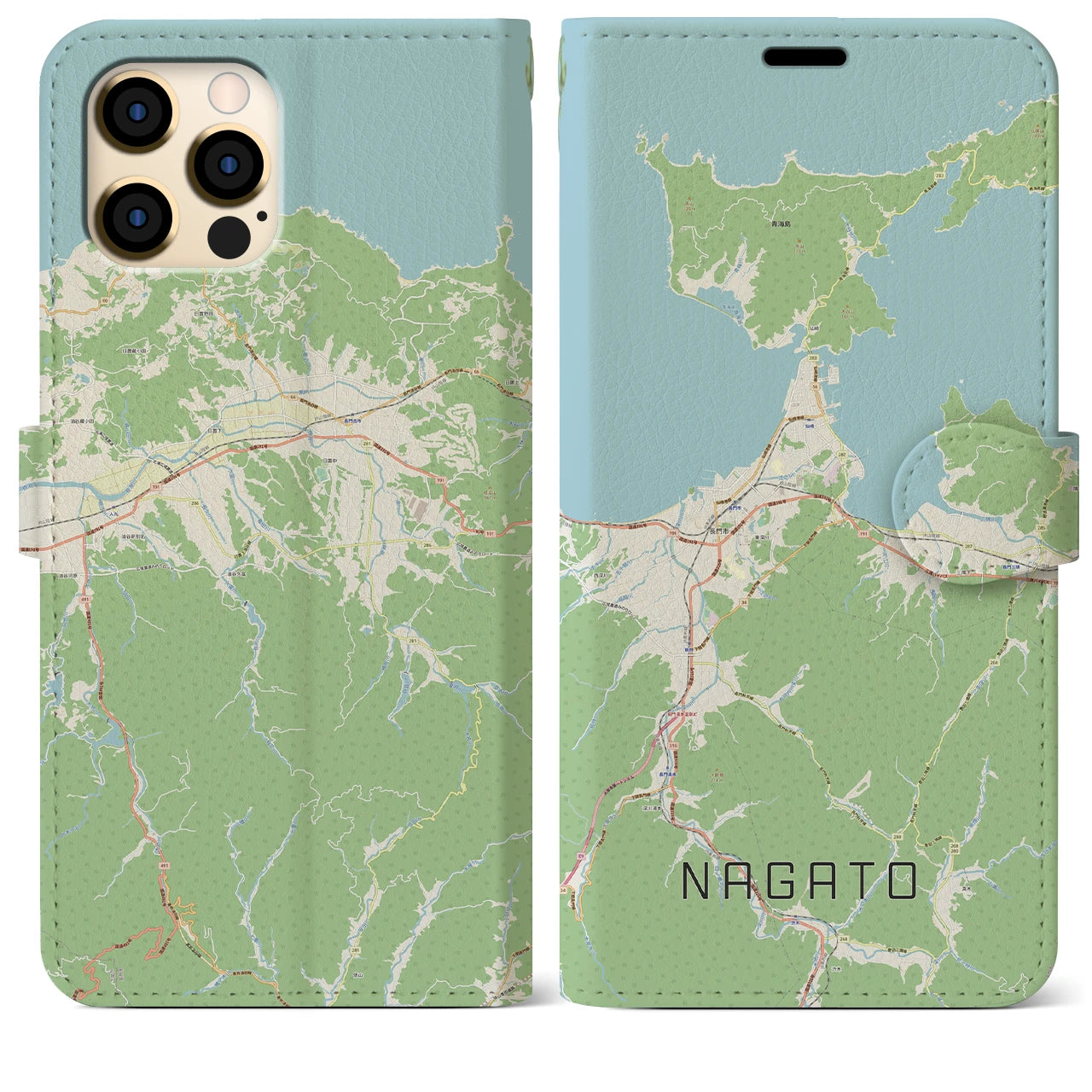 【長門(山口県)】地図柄iPhoneケース(手帳タイプ)ナチュラル・iPhone 12 Pro Max 用