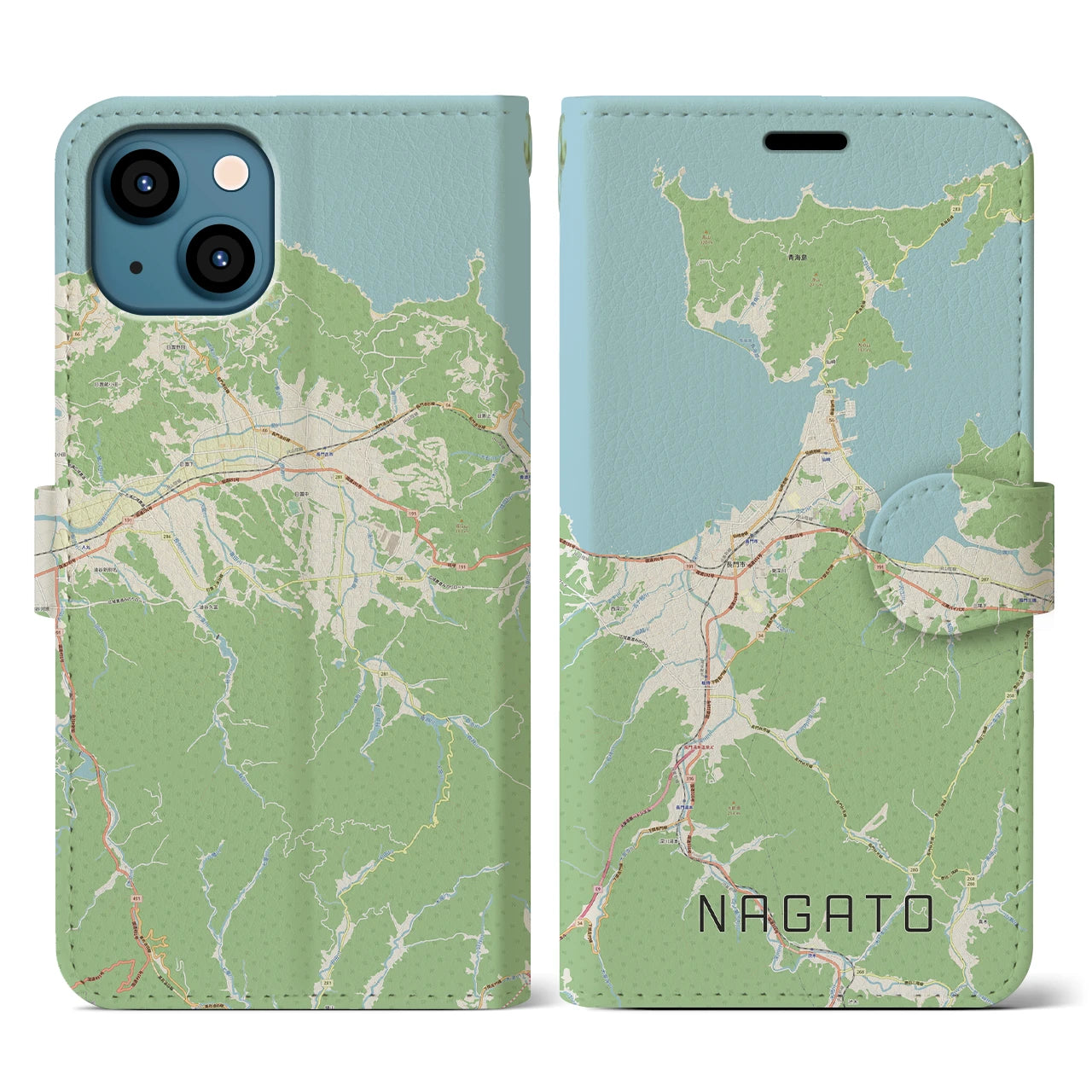 【長門(山口県)】地図柄iPhoneケース(手帳タイプ)ナチュラル・iPhone 13 用