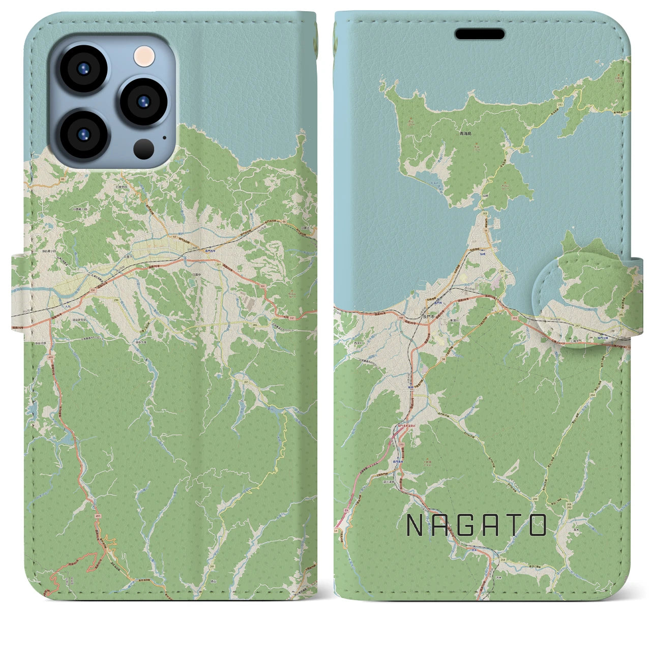 【長門(山口県)】地図柄iPhoneケース(手帳タイプ)ナチュラル・iPhone 13 Pro Max 用