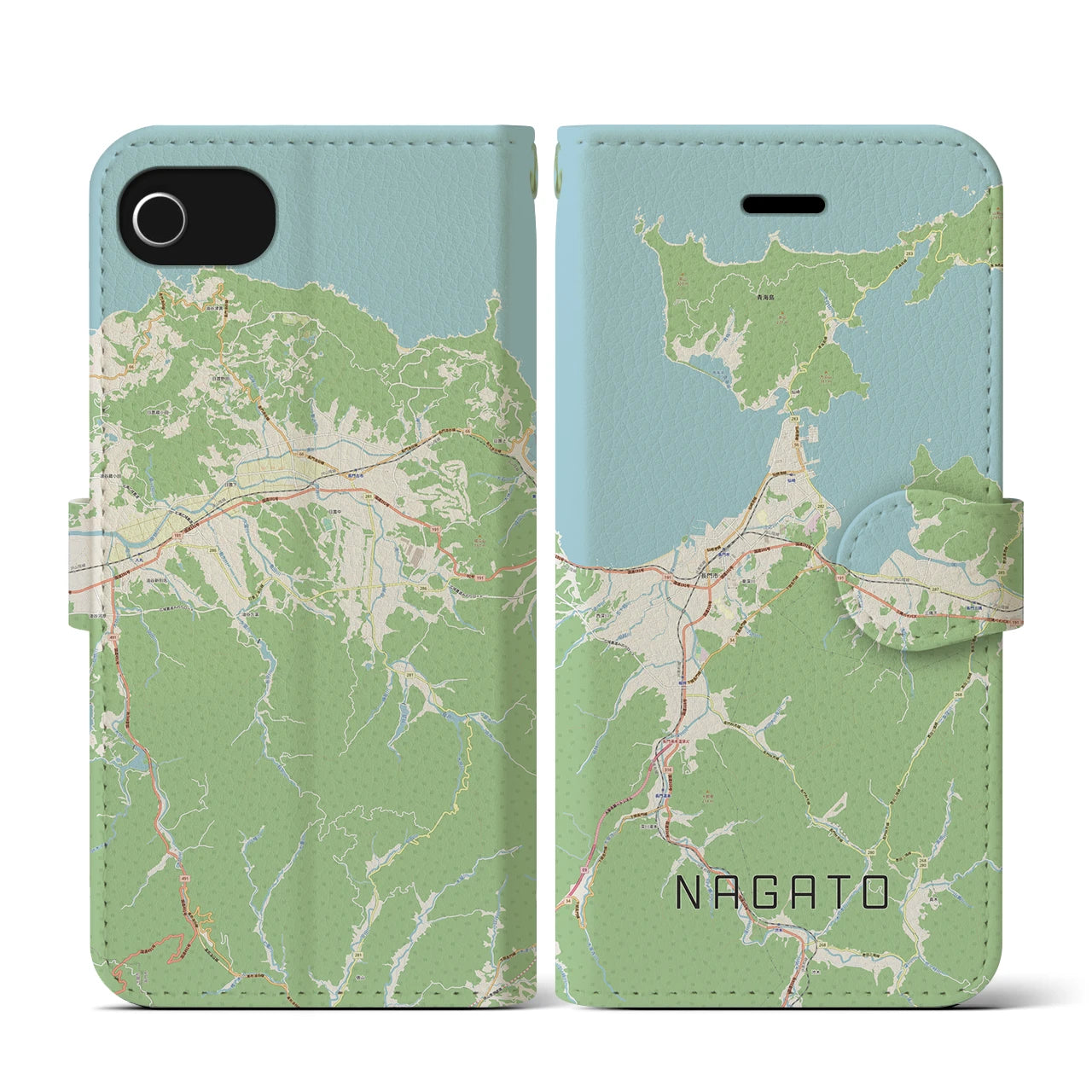【長門(山口県)】地図柄iPhoneケース(手帳タイプ)ナチュラル・iPhone SE(第3 / 第2世代) / 8 / 7 / 6s / 6 用