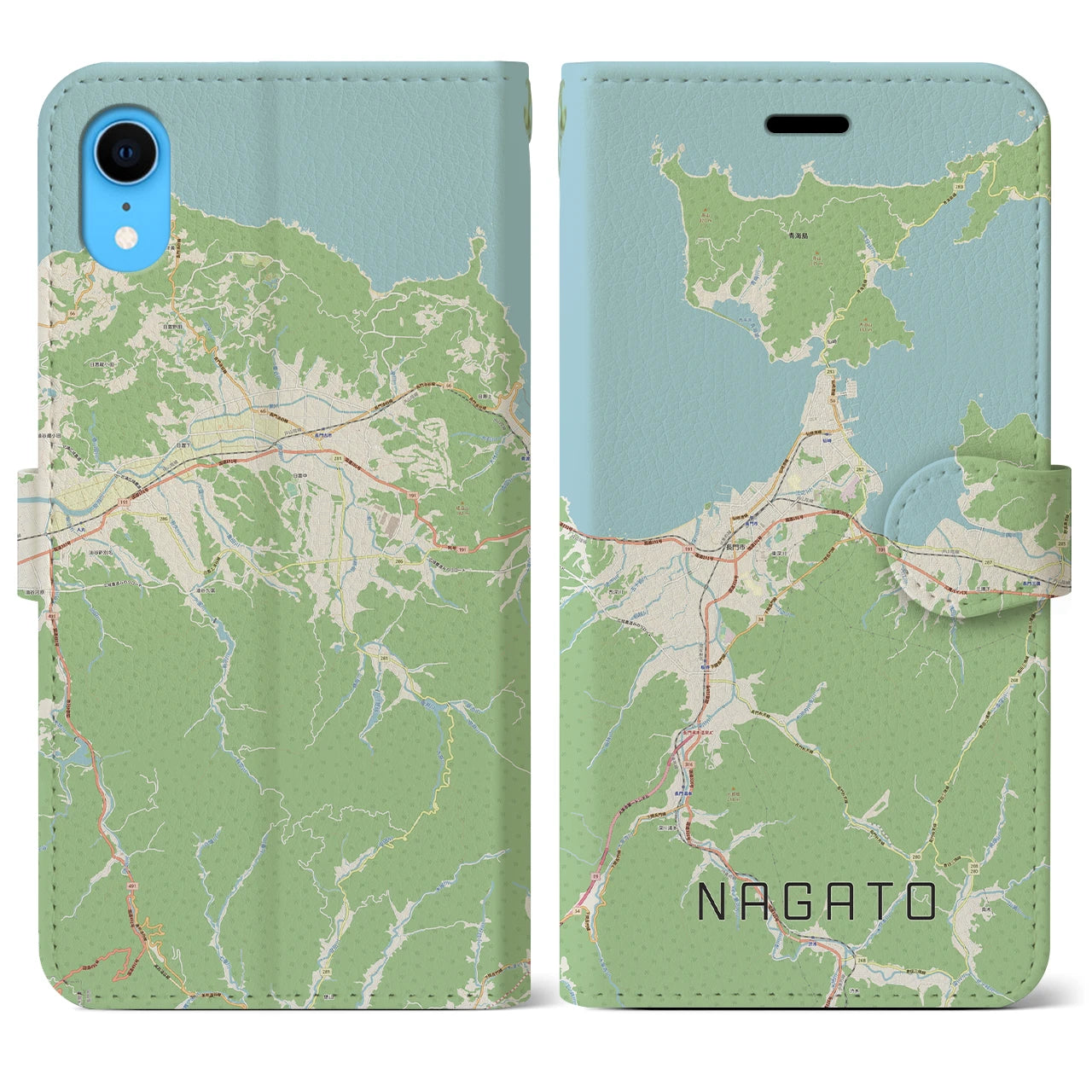 【長門(山口県)】地図柄iPhoneケース(手帳タイプ)ナチュラル・iPhone XR 用
