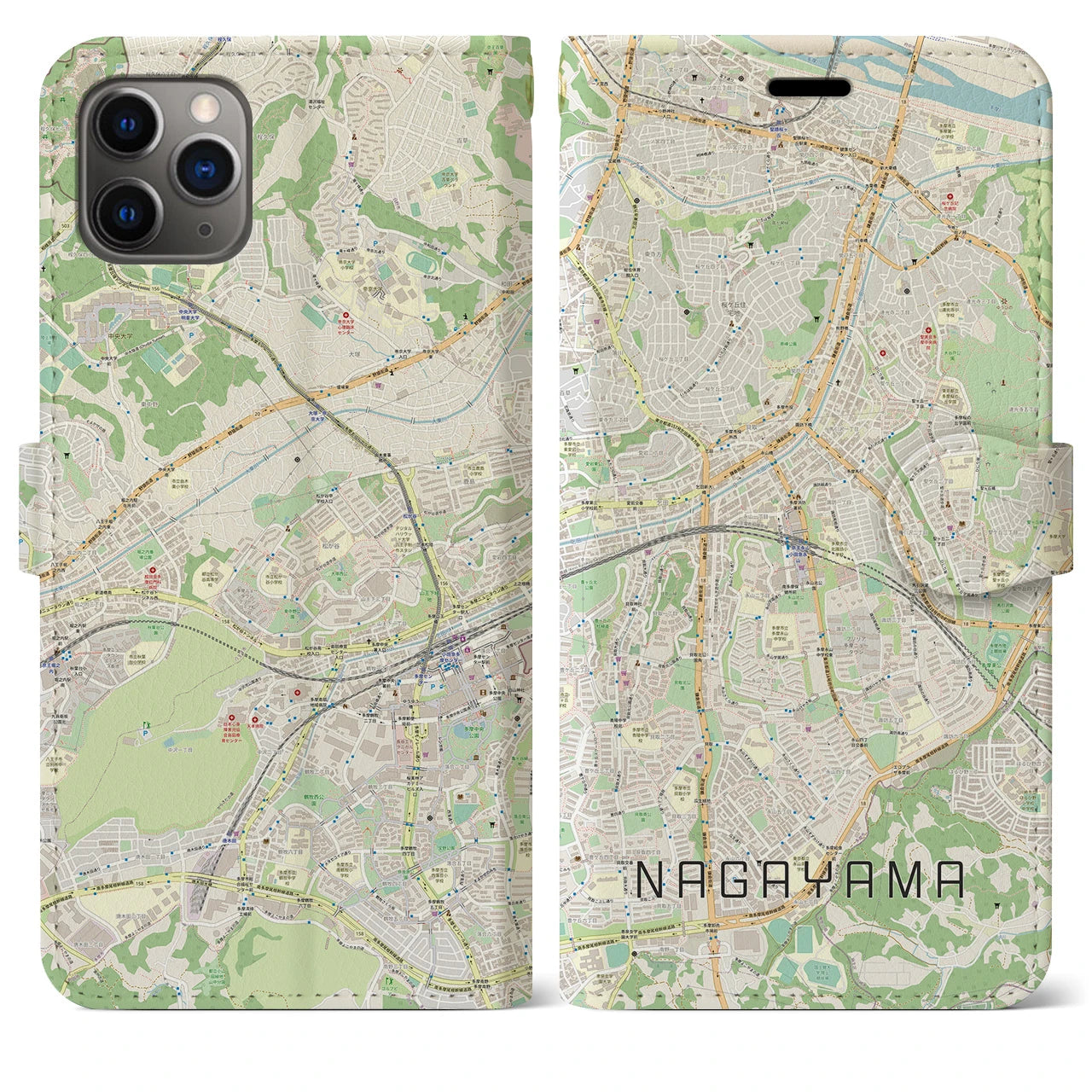【永山(東京都)】地図柄iPhoneケース(手帳タイプ)ナチュラル・iPhone 11 Pro Max 用