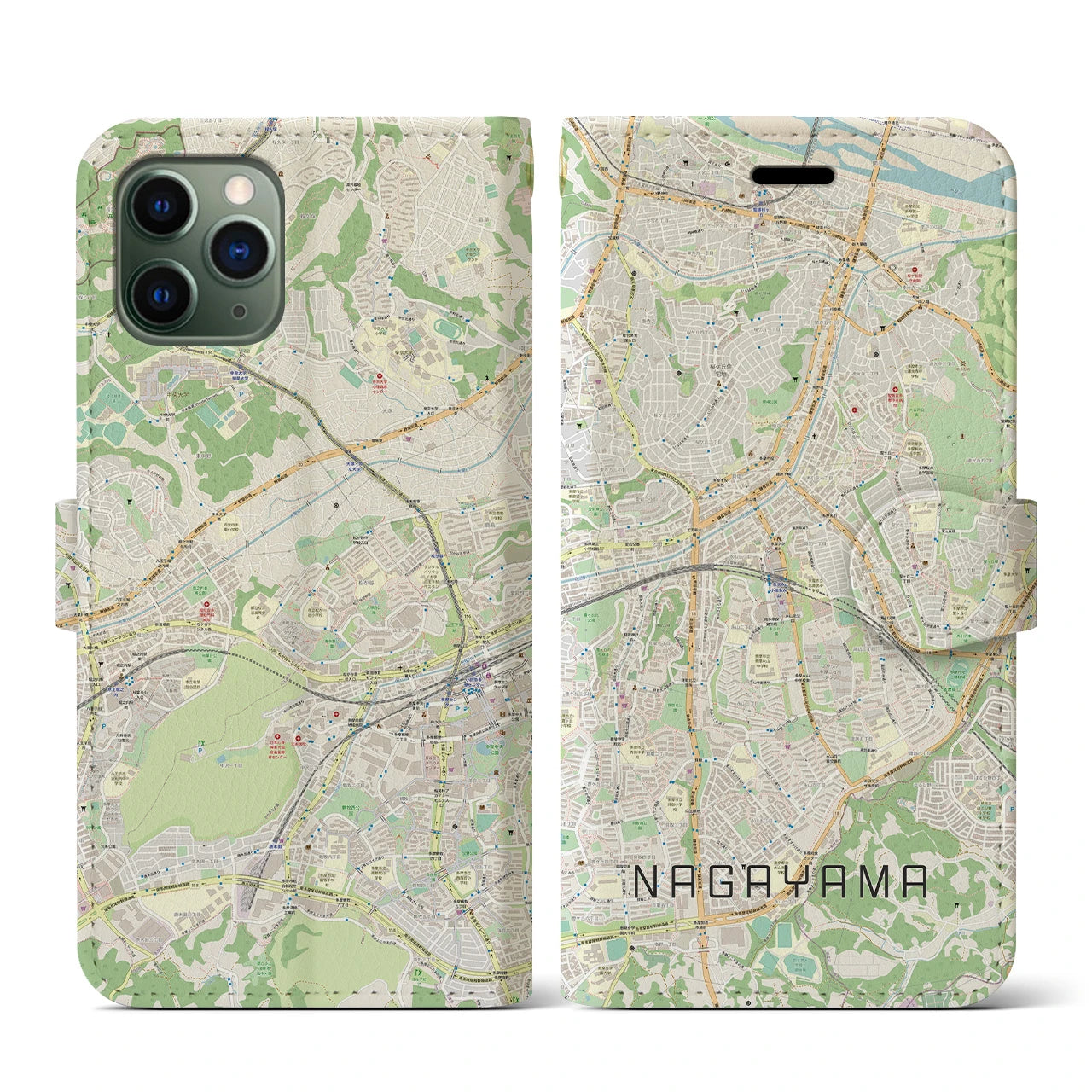 【永山(東京都)】地図柄iPhoneケース(手帳タイプ)ナチュラル・iPhone 11 Pro 用