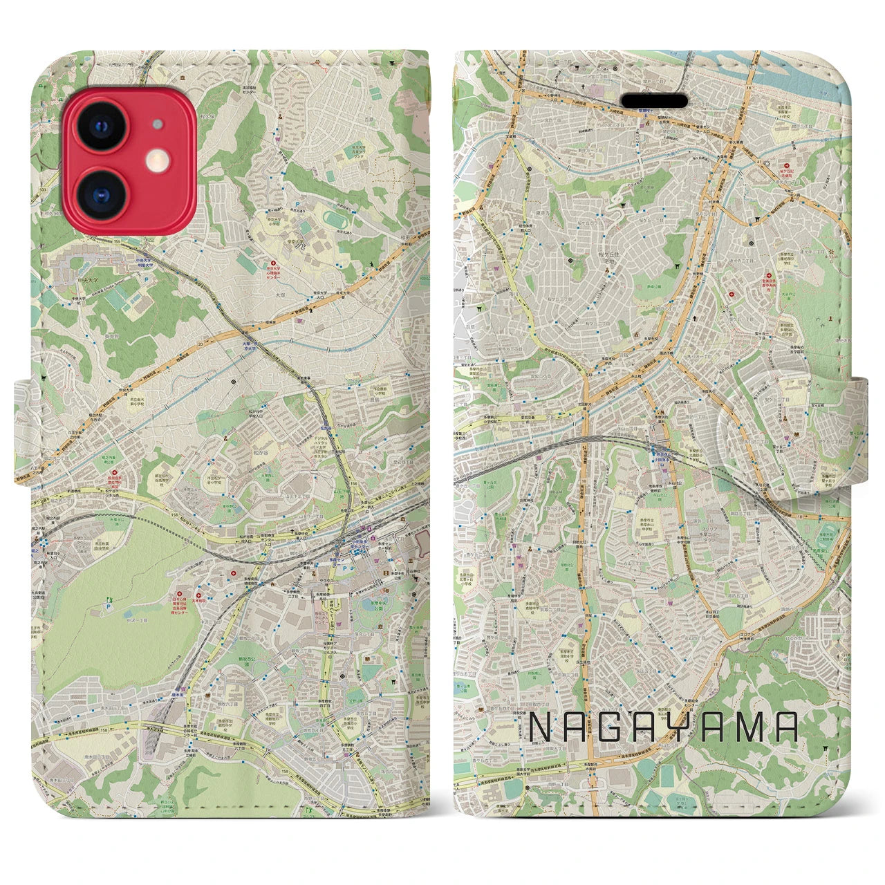 【永山(東京都)】地図柄iPhoneケース(手帳タイプ)ナチュラル・iPhone 11 用