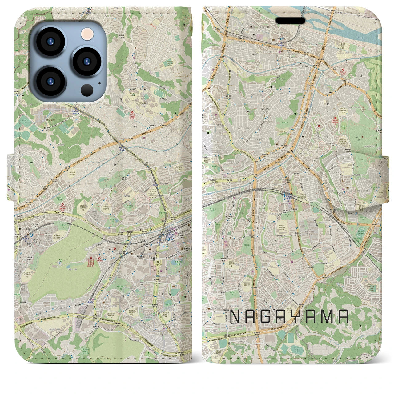【永山(東京都)】地図柄iPhoneケース(手帳タイプ)ナチュラル・iPhone 13 Pro Max 用