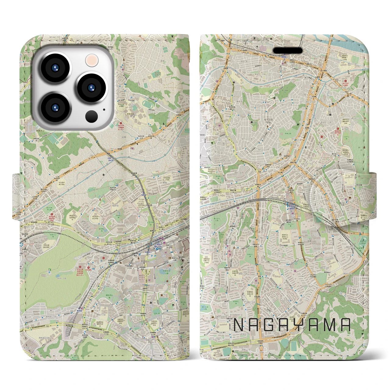 【永山(東京都)】地図柄iPhoneケース(手帳タイプ)ナチュラル・iPhone 13 Pro 用