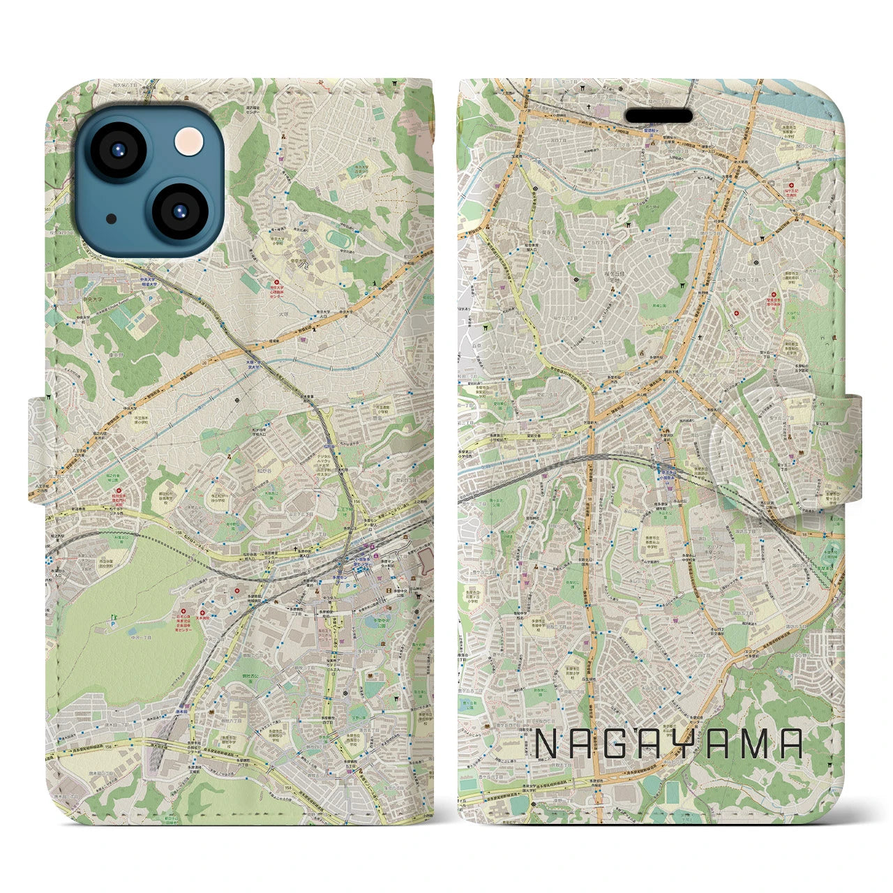 【永山(東京都)】地図柄iPhoneケース(手帳タイプ)ナチュラル・iPhone 13 用
