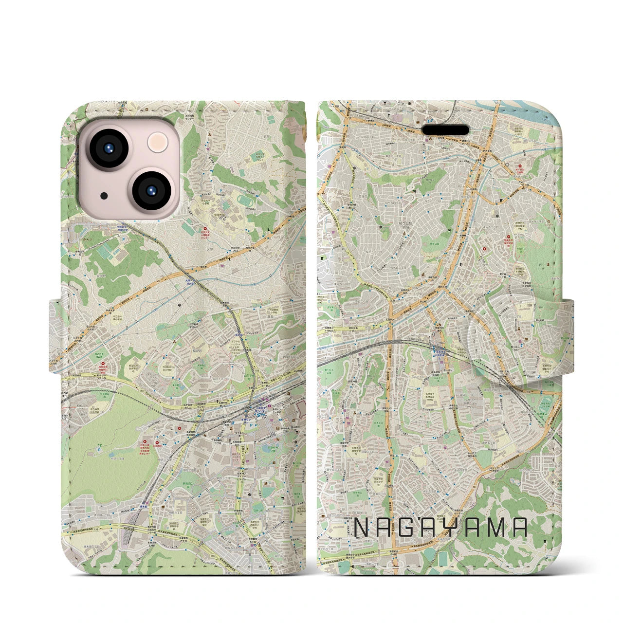 【永山(東京都)】地図柄iPhoneケース(手帳タイプ)ナチュラル・iPhone 13 mini 用