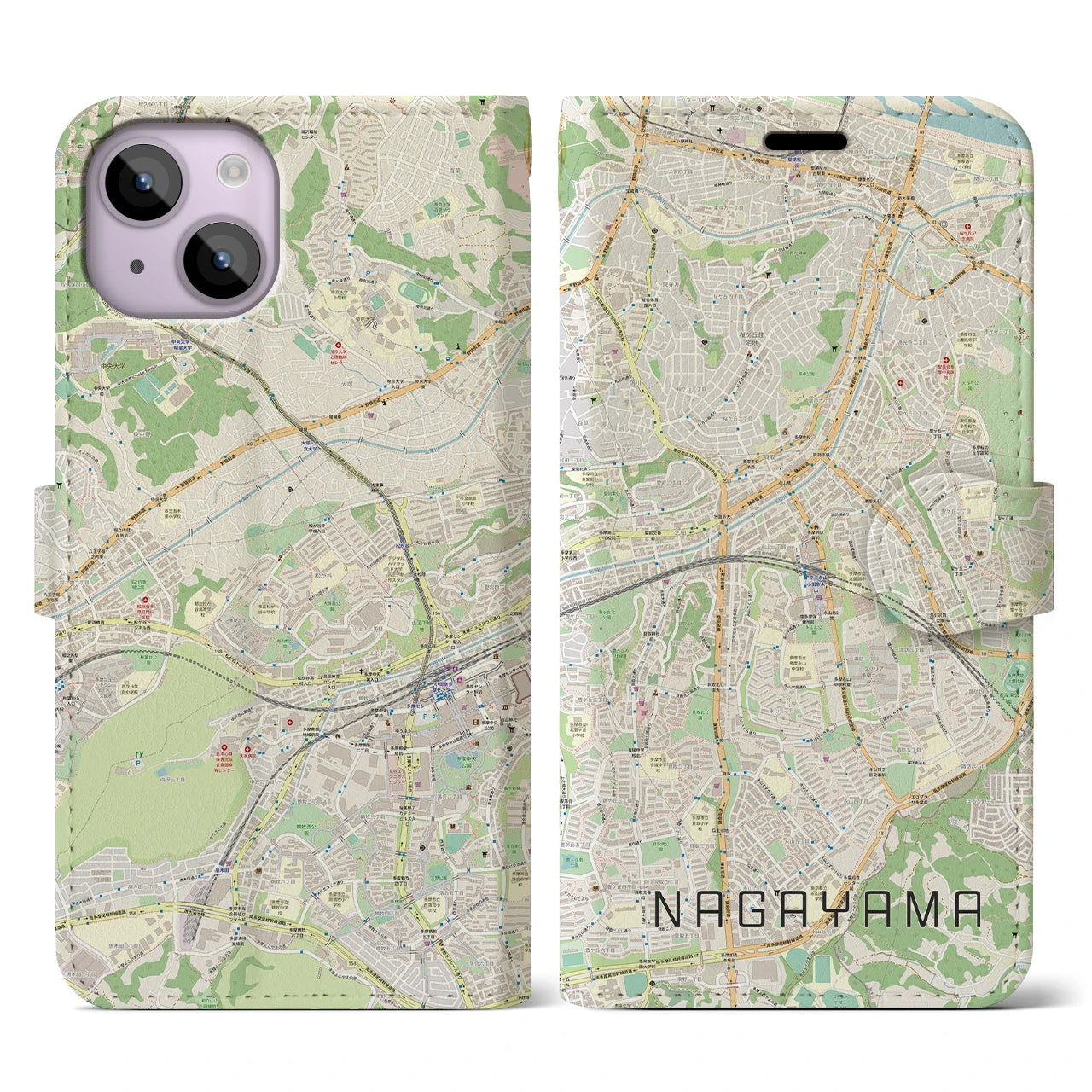 【永山(東京都)】地図柄iPhoneケース(手帳タイプ)ナチュラル・iPhone 14 用