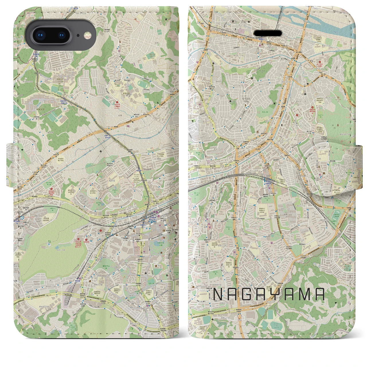 【永山(東京都)】地図柄iPhoneケース(手帳タイプ)ナチュラル・iPhone 8Plus /7Plus / 6sPlus / 6Plus 用