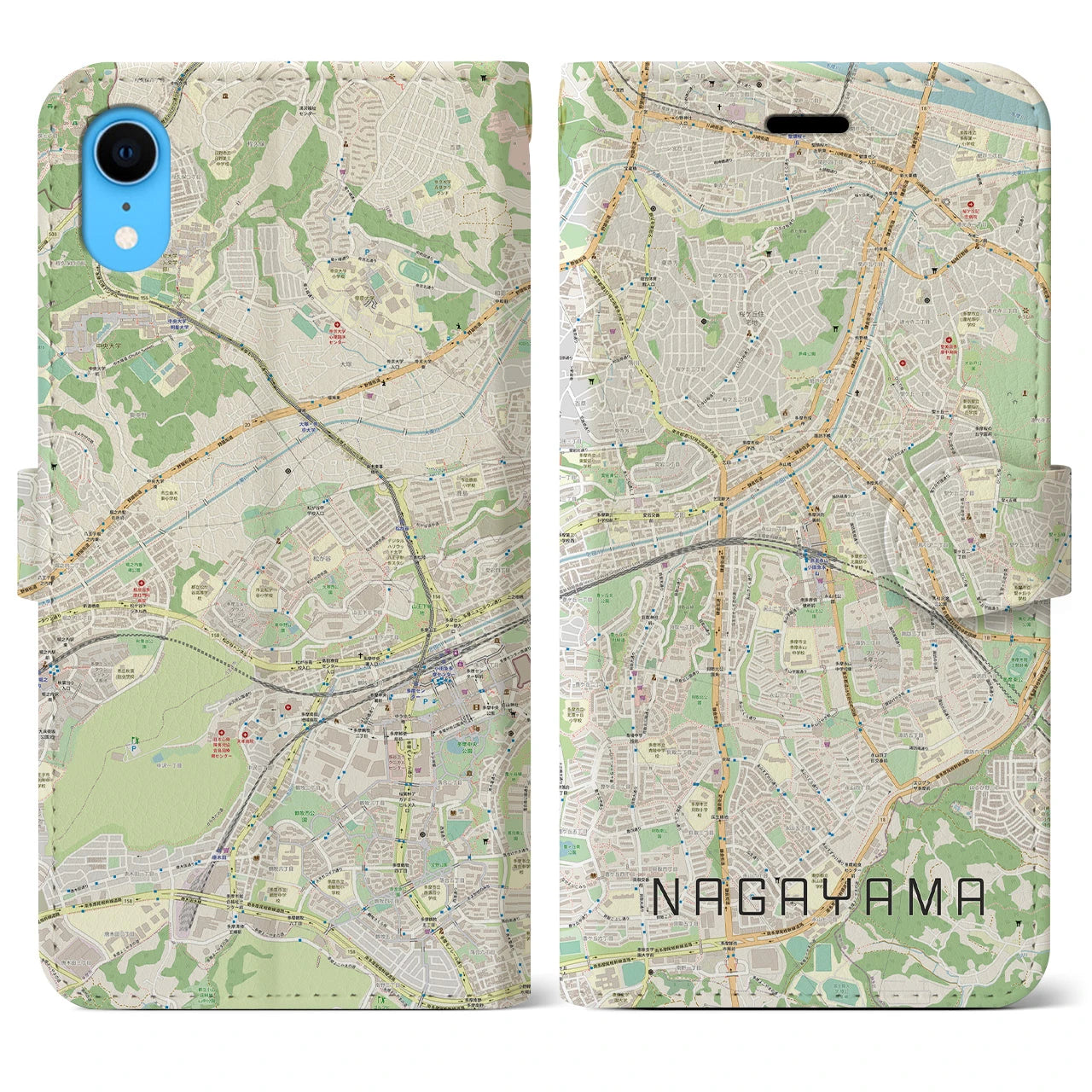 【永山(東京都)】地図柄iPhoneケース(手帳タイプ)ナチュラル・iPhone XR 用