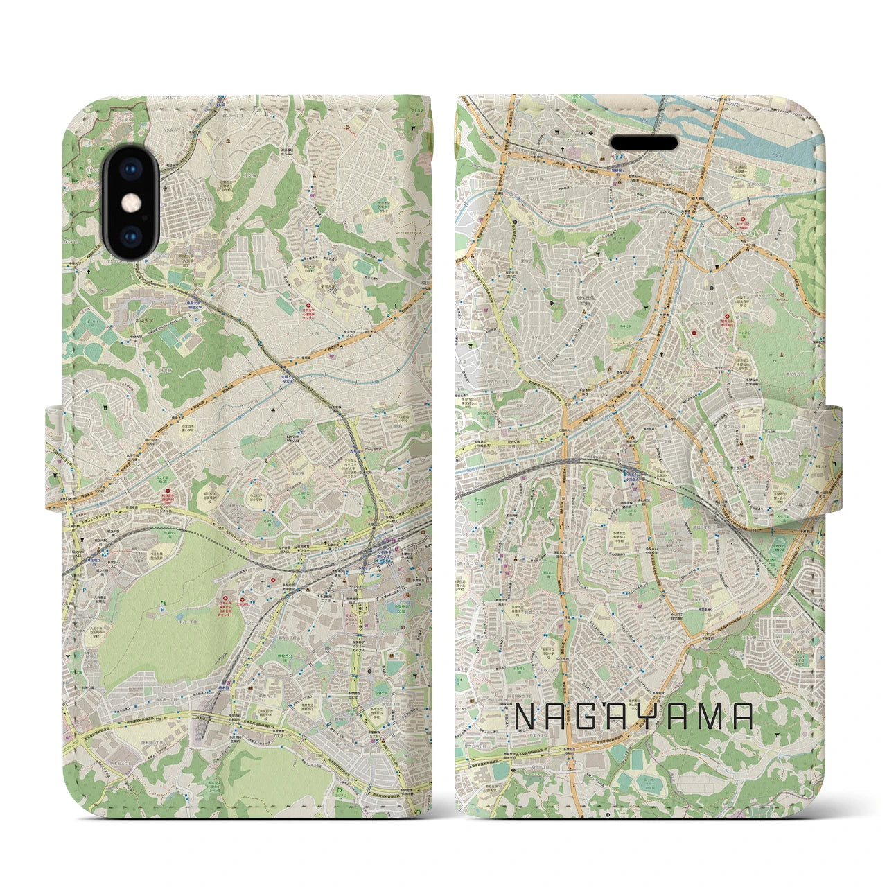 【永山(東京都)】地図柄iPhoneケース(手帳タイプ)ナチュラル・iPhone XS / X 用