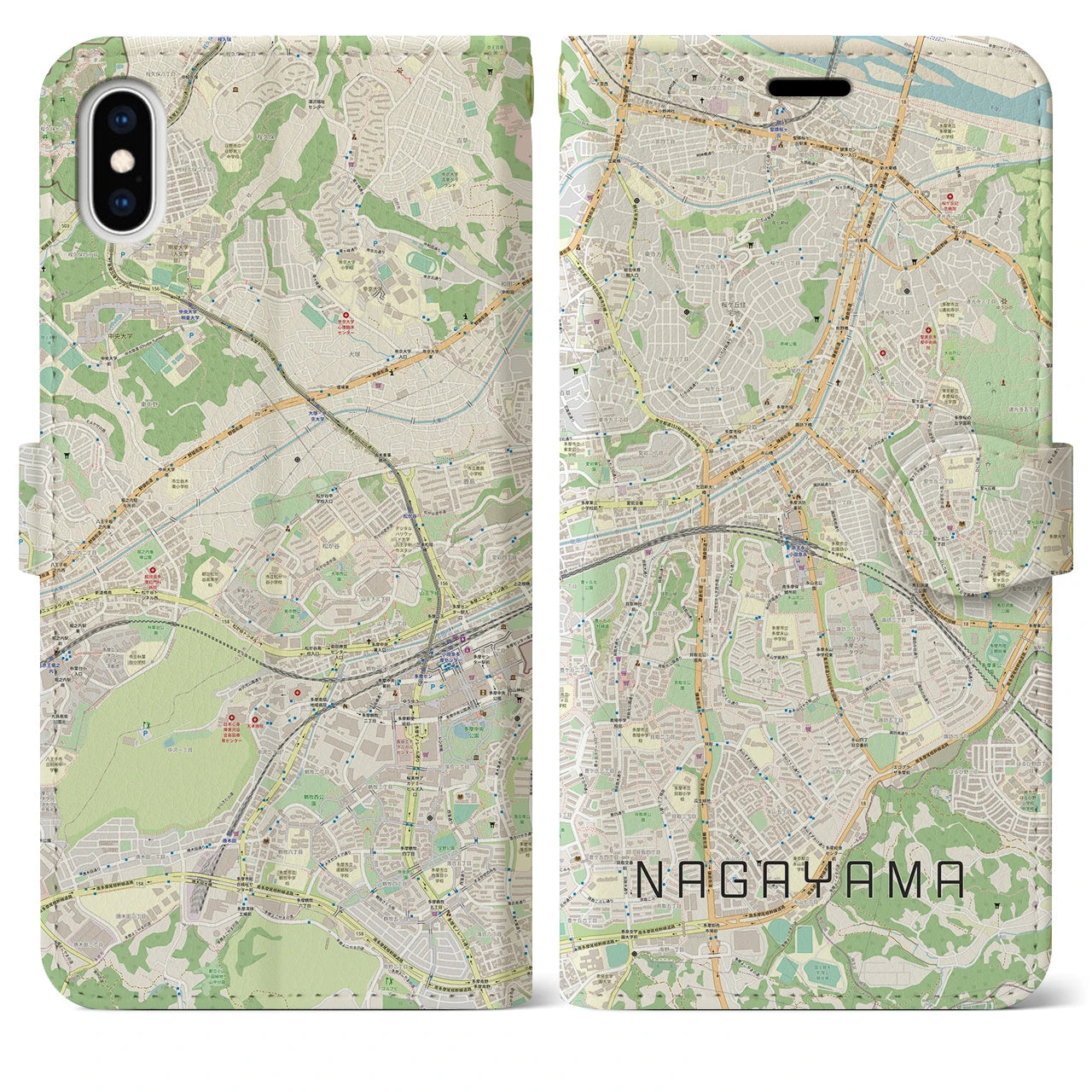 【永山(東京都)】地図柄iPhoneケース(手帳タイプ)ナチュラル・iPhone XS Max 用