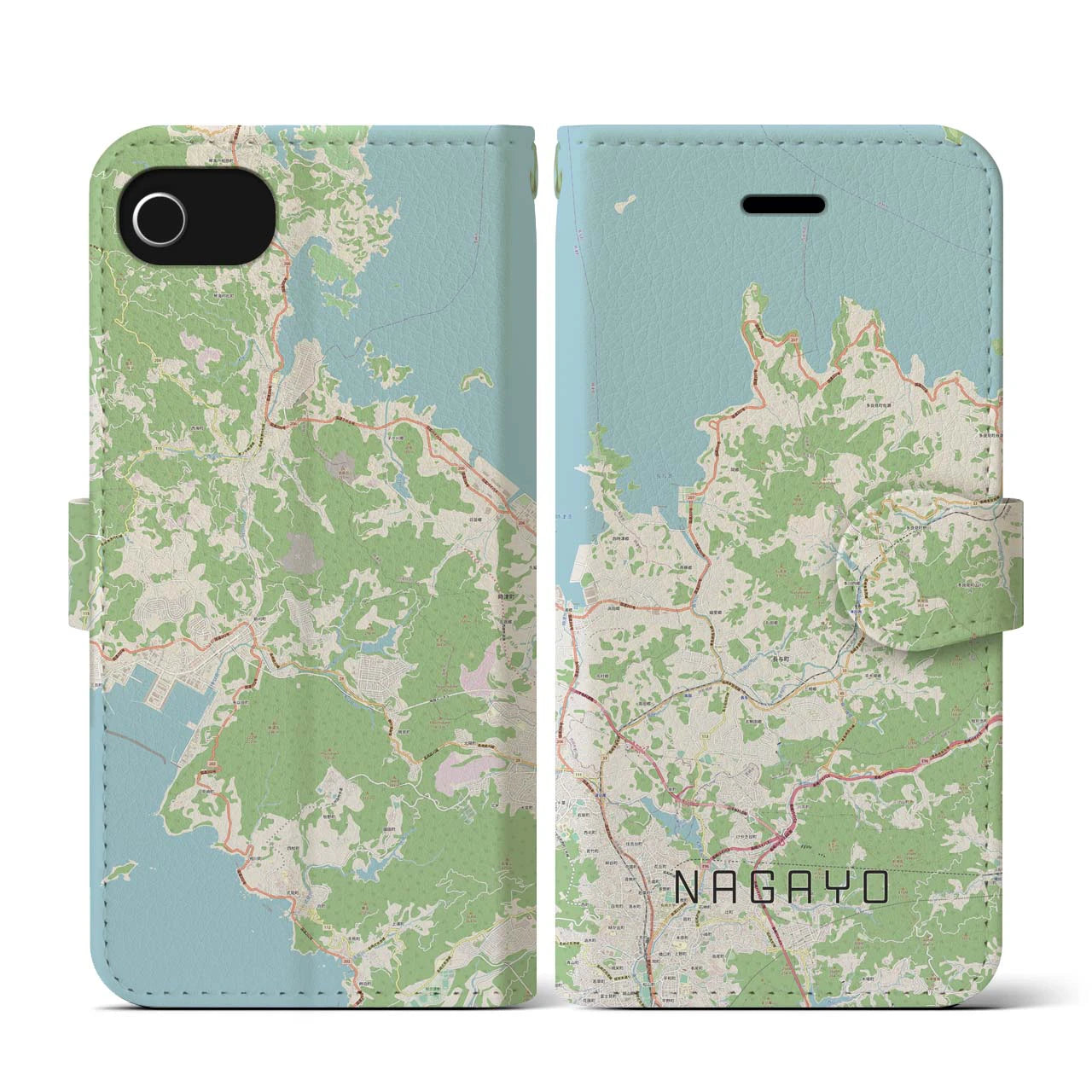 【長与(長崎県)】地図柄iPhoneケース(手帳タイプ)ナチュラル・iPhone SE(第3 / 第2世代) / 8 / 7 / 6s / 6 用