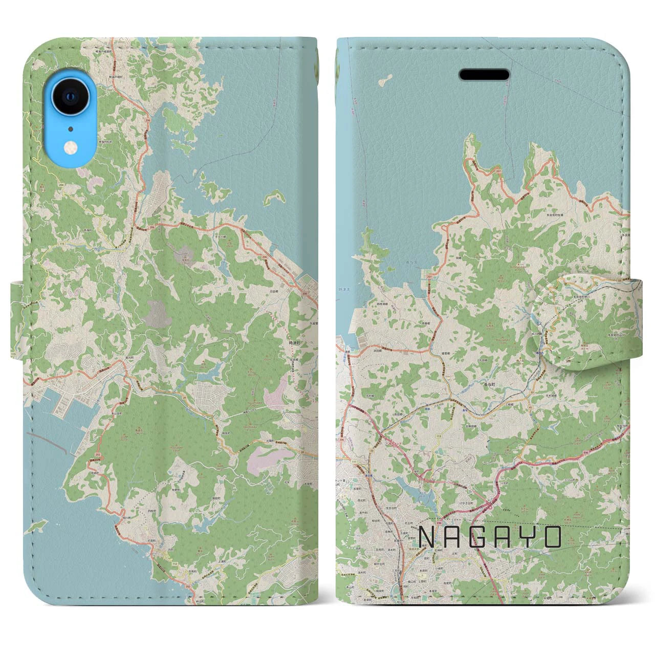 【長与(長崎県)】地図柄iPhoneケース(手帳タイプ)ナチュラル・iPhone XR 用