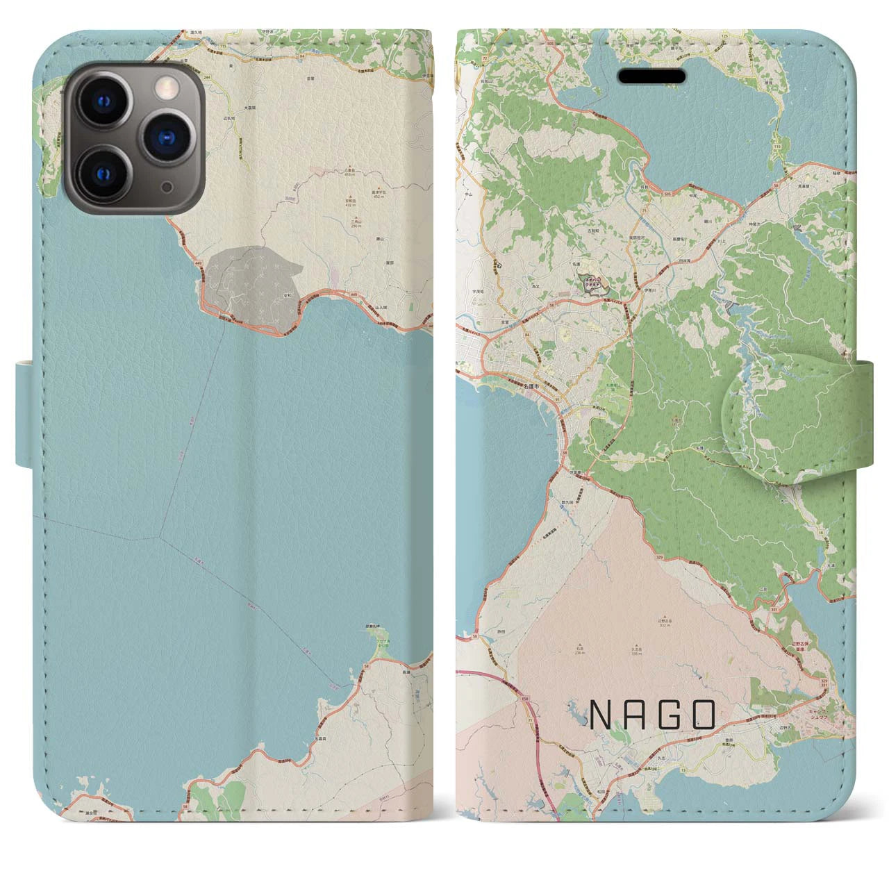 【名護(沖縄県)】地図柄iPhoneケース(手帳タイプ)ナチュラル・iPhone 11 Pro Max 用