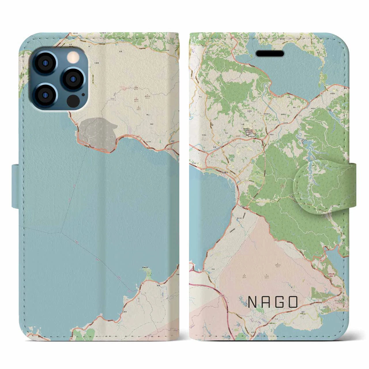 【名護(沖縄県)】地図柄iPhoneケース(手帳タイプ)ナチュラル・iPhone 12 / 12 Pro 用