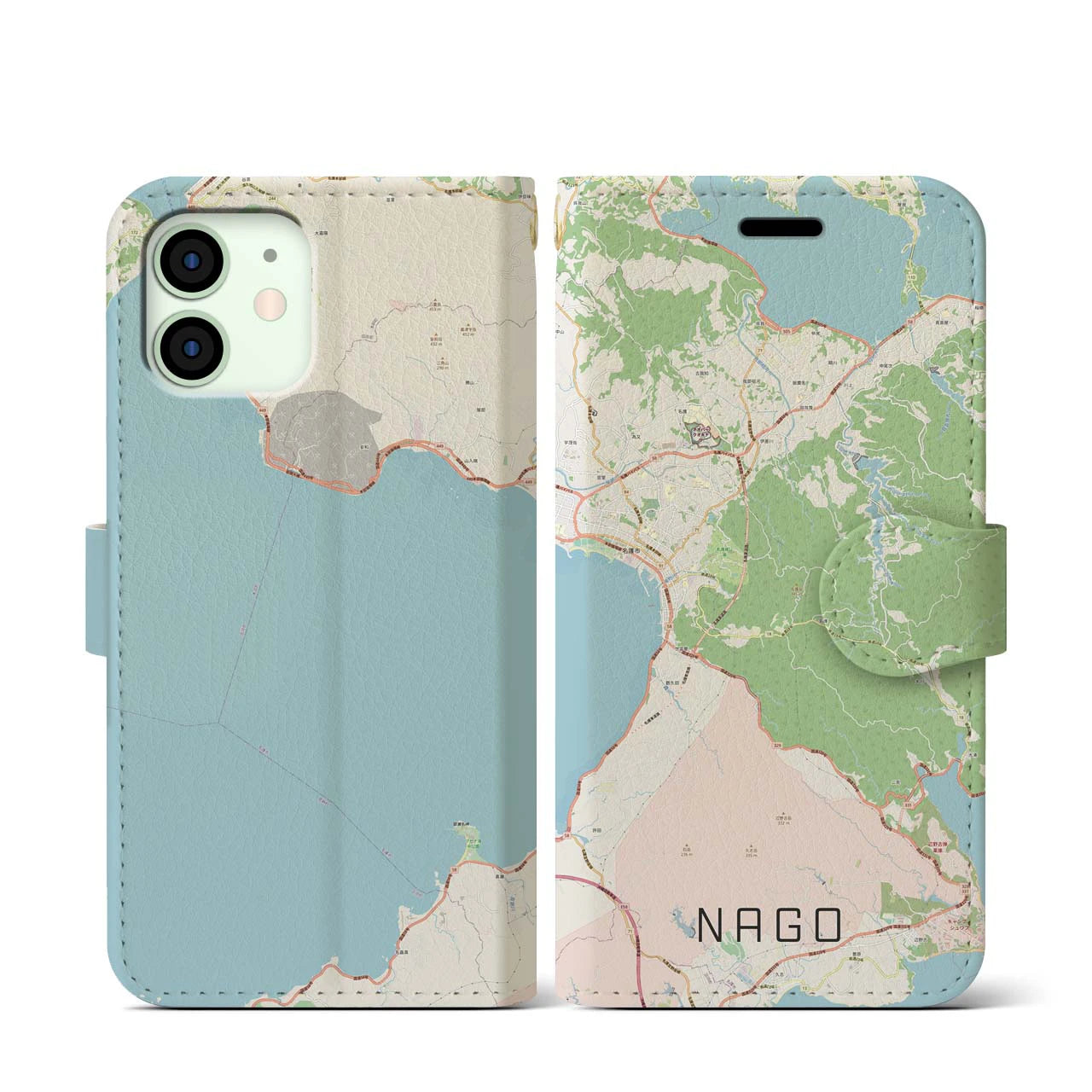 【名護(沖縄県)】地図柄iPhoneケース(手帳タイプ)ナチュラル・iPhone 12 mini 用