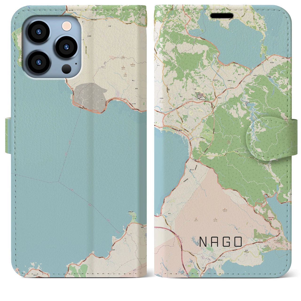 【名護(沖縄県)】地図柄iPhoneケース(手帳タイプ)ナチュラル・iPhone 13 Pro Max 用