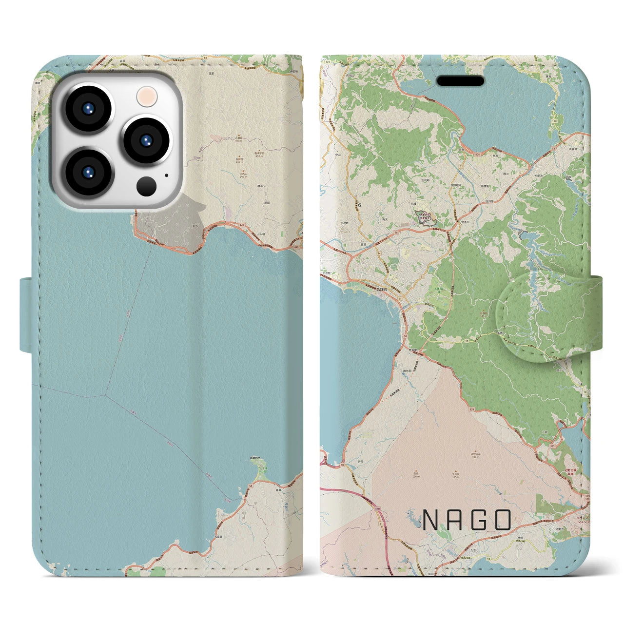 【名護(沖縄県)】地図柄iPhoneケース(手帳タイプ)ナチュラル・iPhone 13 Pro 用