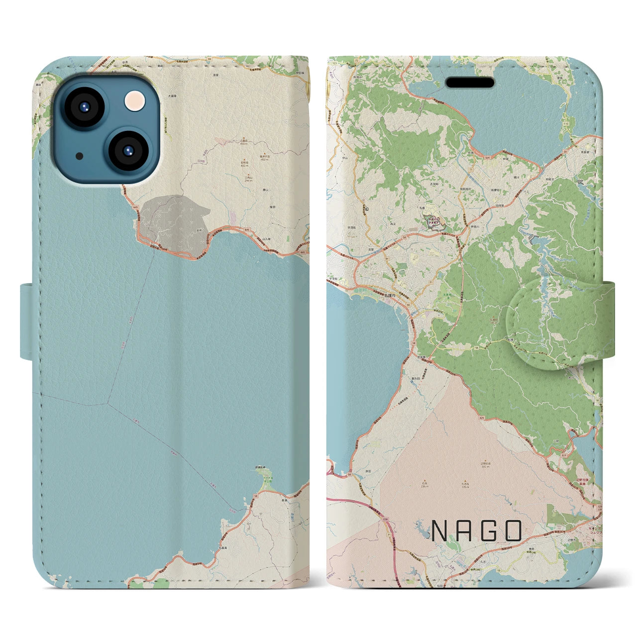 【名護(沖縄県)】地図柄iPhoneケース(手帳タイプ)ナチュラル・iPhone 13 用