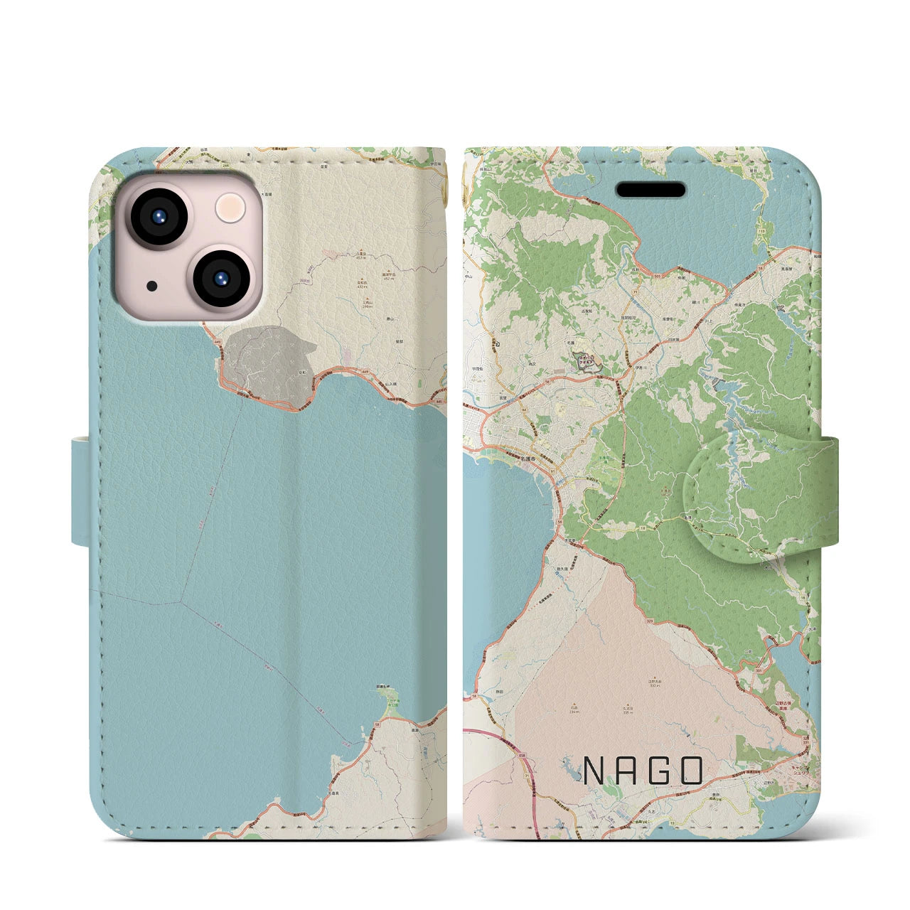 【名護(沖縄県)】地図柄iPhoneケース(手帳タイプ)ナチュラル・iPhone 13 mini 用