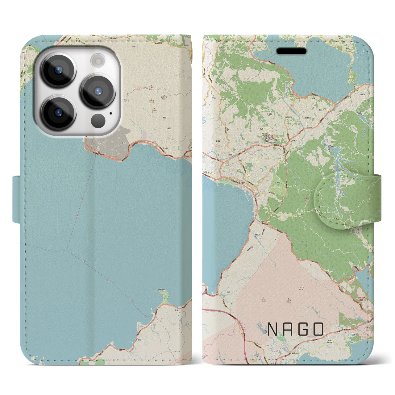 【名護(沖縄県)】地図柄iPhoneケース(手帳タイプ)ナチュラル・iPhone 14 Pro 用
